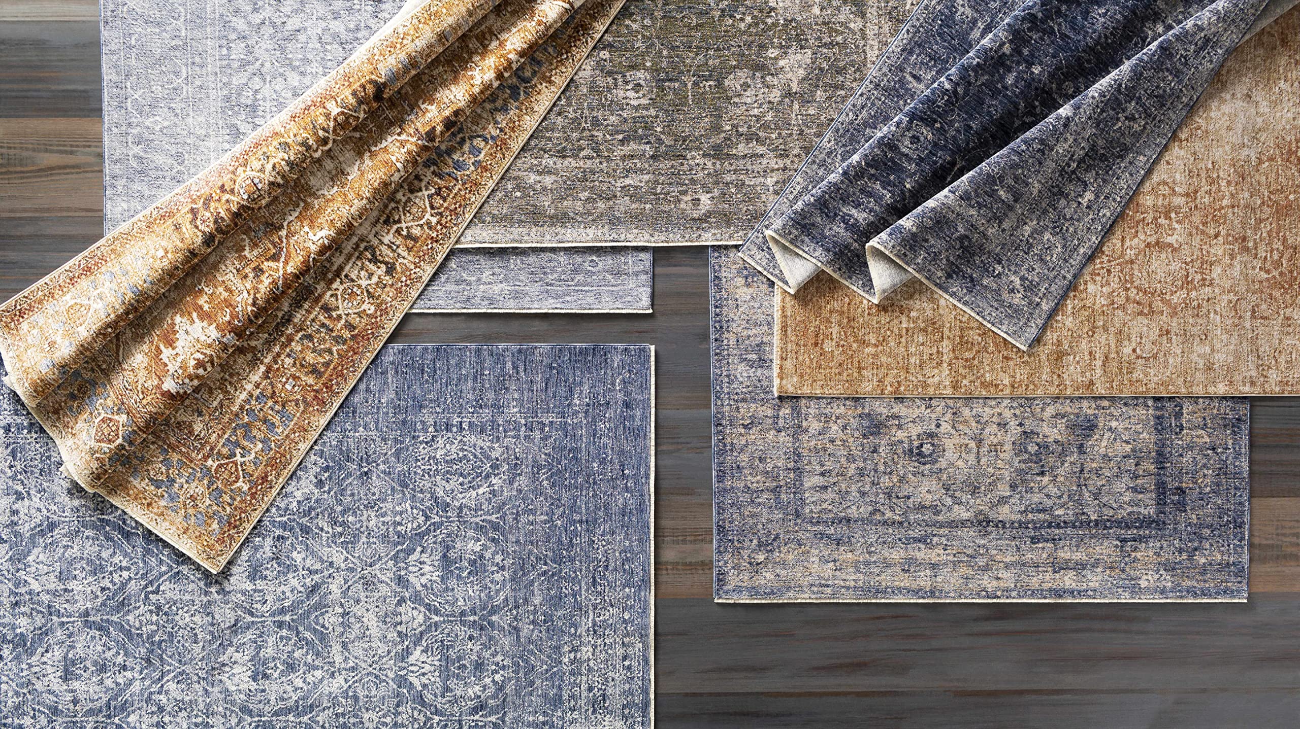 Hauteloom Eastham Traditional Blue Beige Area Rug 8' x 10' - Soft Living Room & Bedroom Carpet - Perfect for Home Decor, Cozy Spaces & Modern Interiors