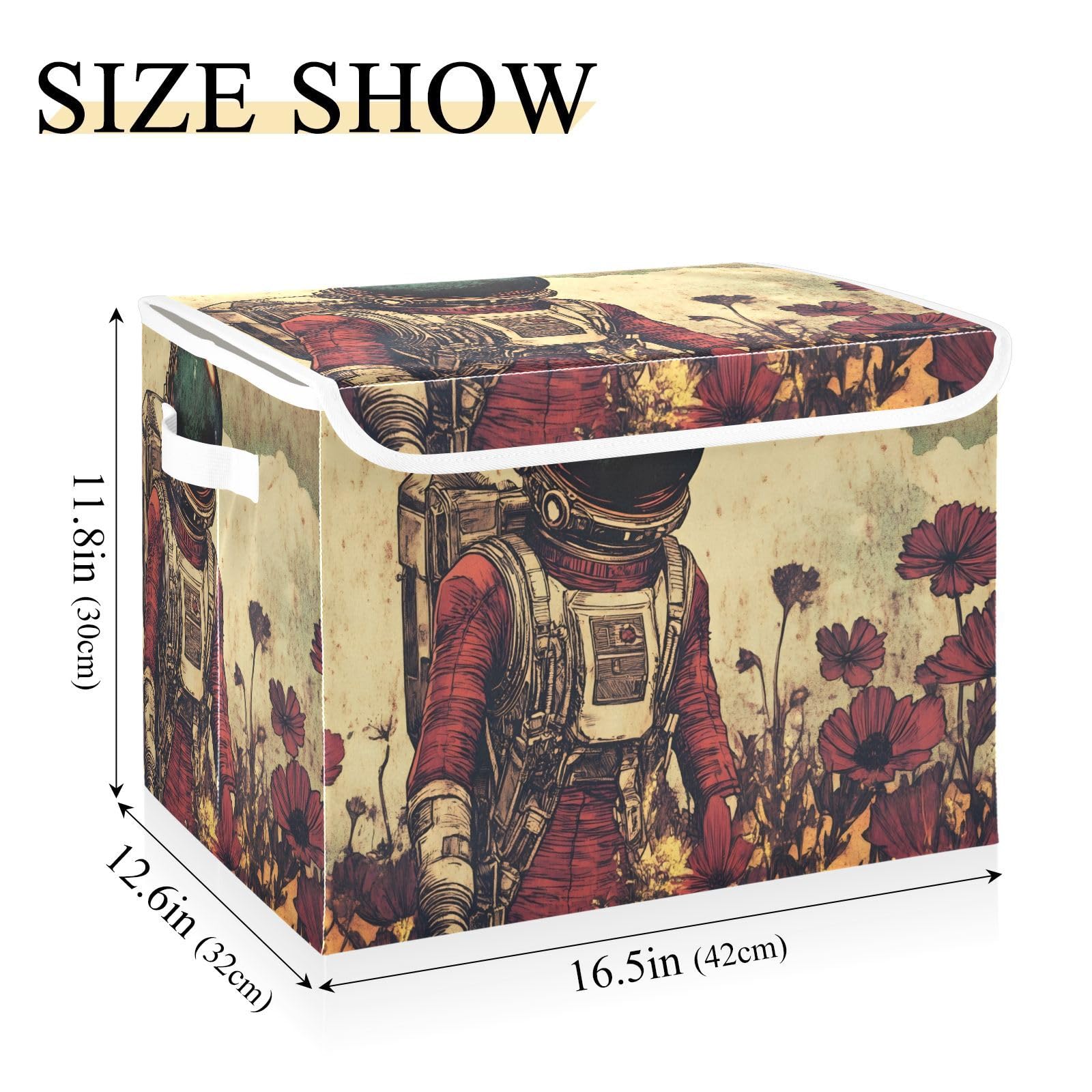 Red Collapsible Storage Cube with Lid & Handle - 16.5×12.6×11.8in Fabric Storage Bin for Closet, Bedroom & Office Organization | Space-Saving Foldable Storage Basket for Toys, Blankets & Seasonal Clothes