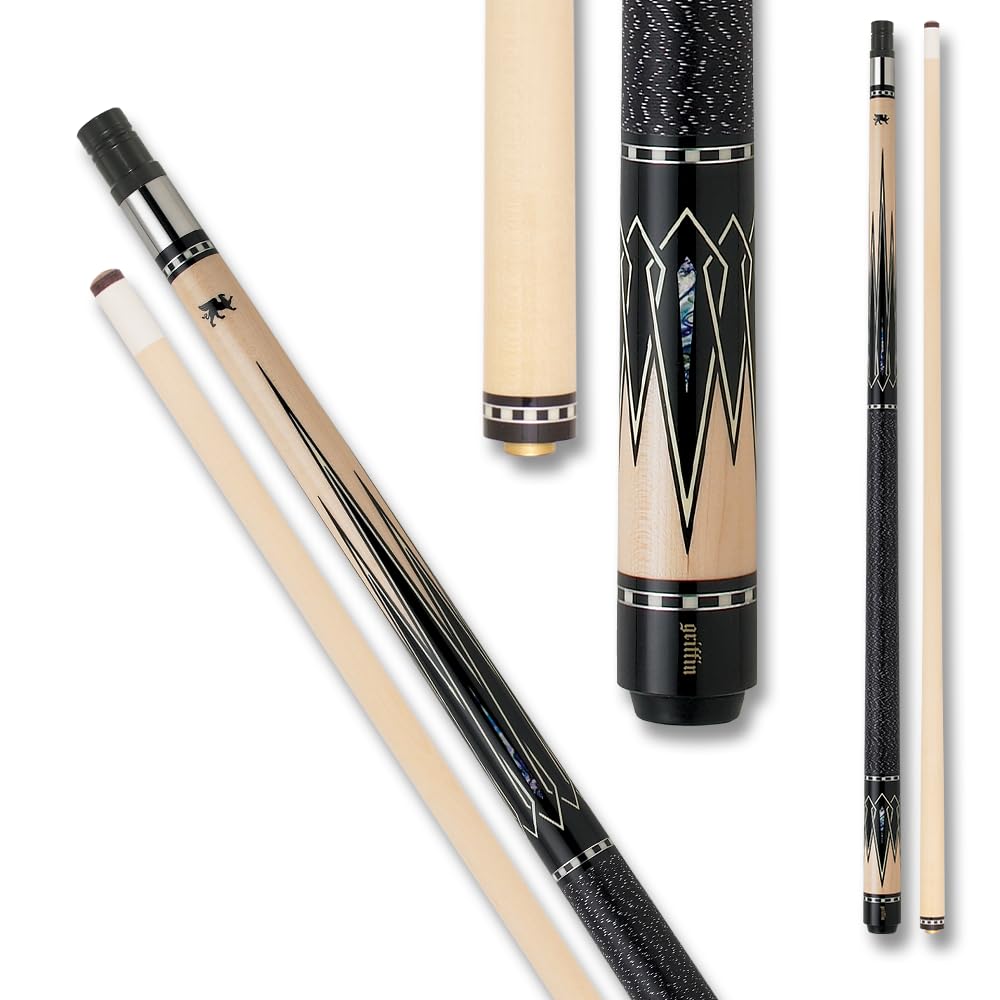 Premium Griffin GR26 Pool Cue - Professional Hard Rock Maple Billiard Stick with Black & White Inlaid Points - 18oz Weight for Perfect Balance - Ideal for Tournament Play & Home Game Rooms