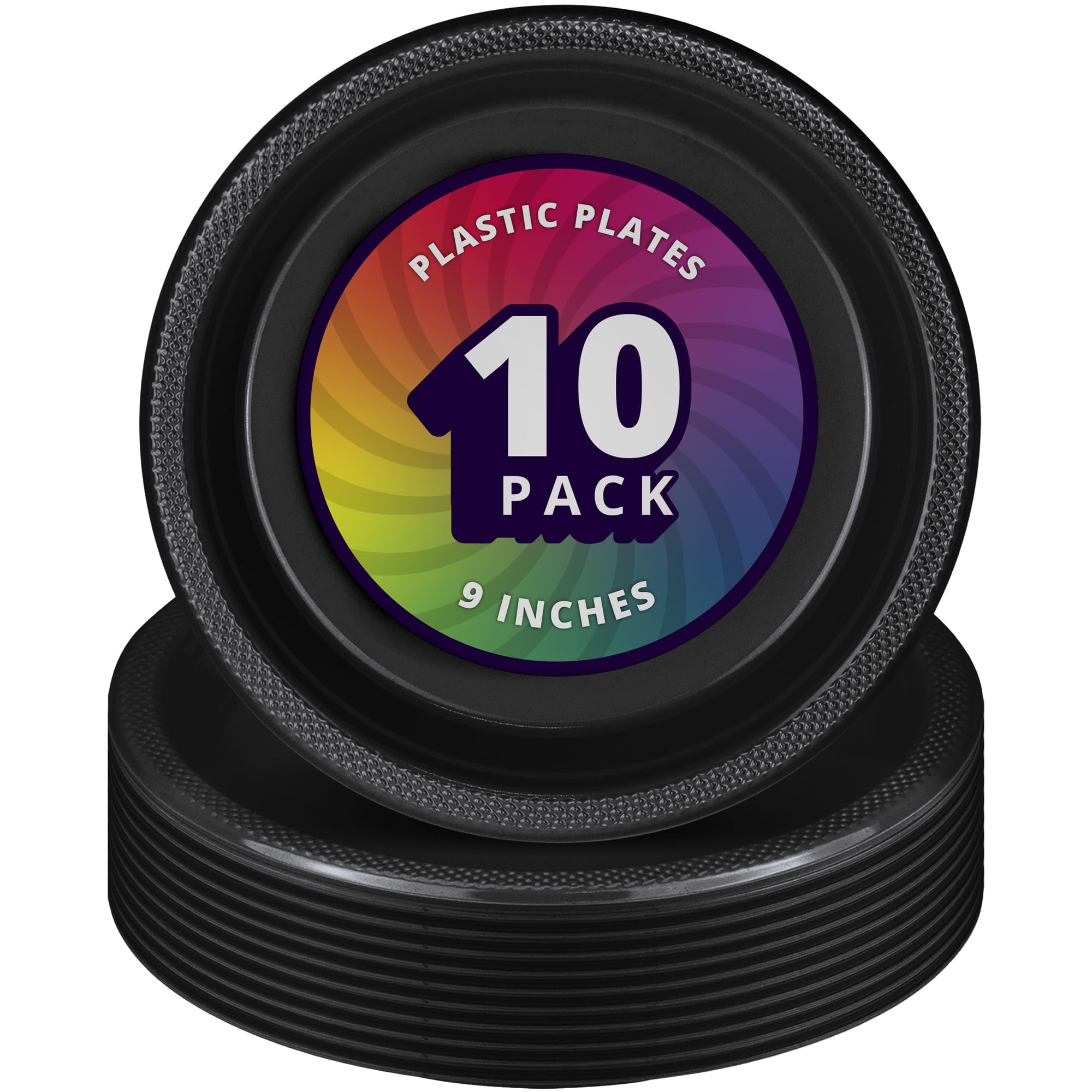 **10-Pack Heavy Duty 9-Inch Black Plastic Plates – Durable Disposable Dinner Plates for Kids Birthday Parties, Holiday Celebrations, Cake & Dessert Serving – Ideal for Indoor & Outdoor Events**