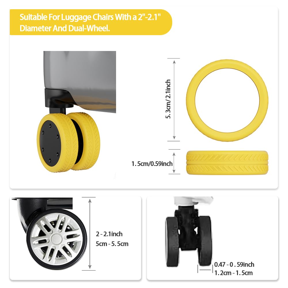 TUCANA Silicone Luggage Wheel Covers - Elastic Shockproof Caster Protectors for Suitcases & Office Chairs - Noise Reducing, Durable (Yellow) | Perfect for Travel, Home & Office Use