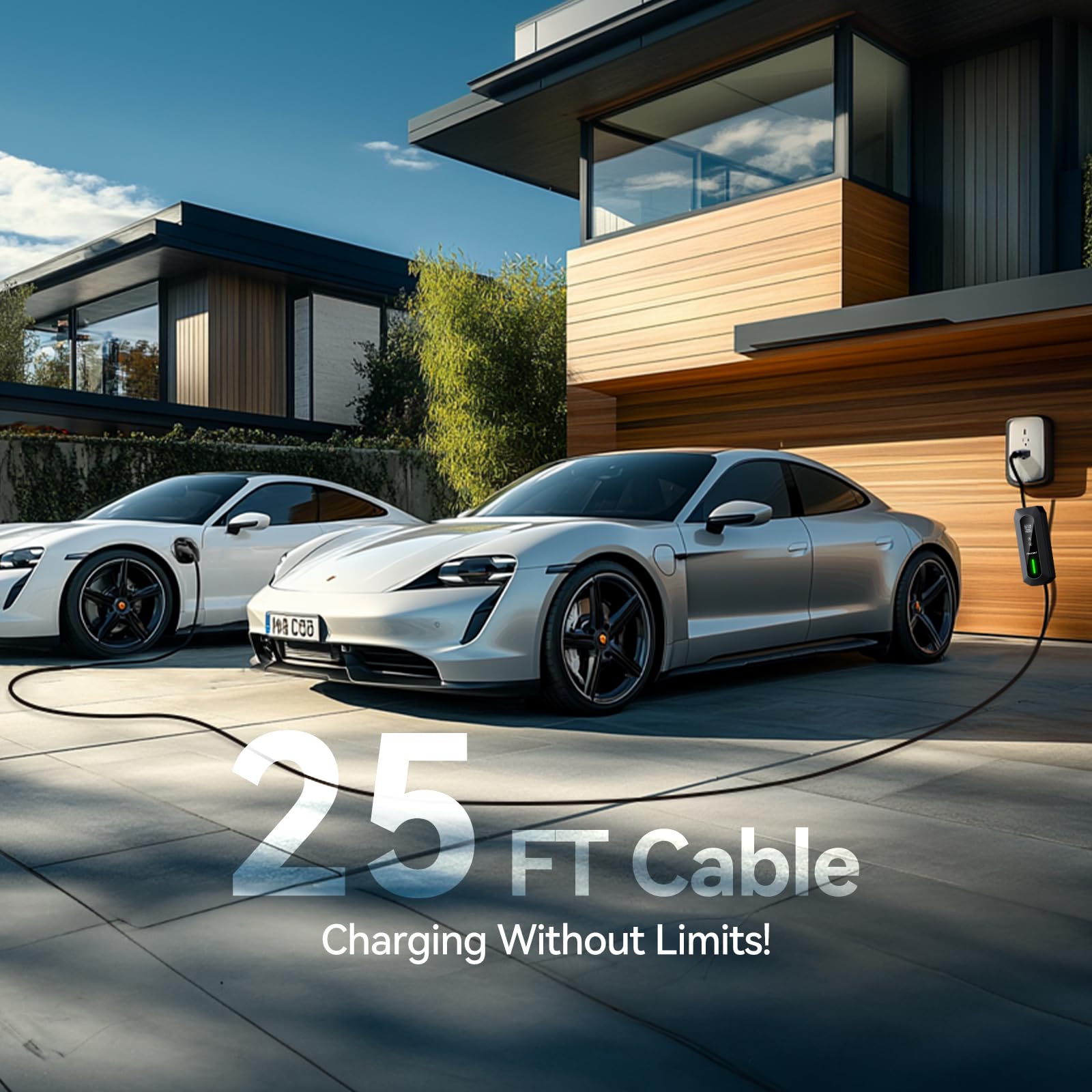 TECKNET Level 1 & 2 EV Charger - 16A Electric Vehicle Charging Station with 25FT Cable, NEMA 6-20 Plug & 5-15 Adapter, J1772 Connector for All EV Models - Perfect for Home, Office & Road Trip Charging