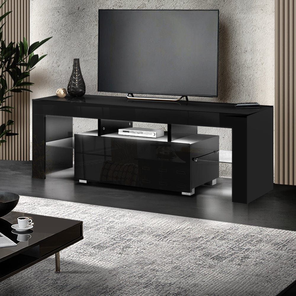 Artiss 130cm Black LED TV Stand Entertainment Unit with Storage - Perfect for Living Room, Bedroom & Home Theater Setup