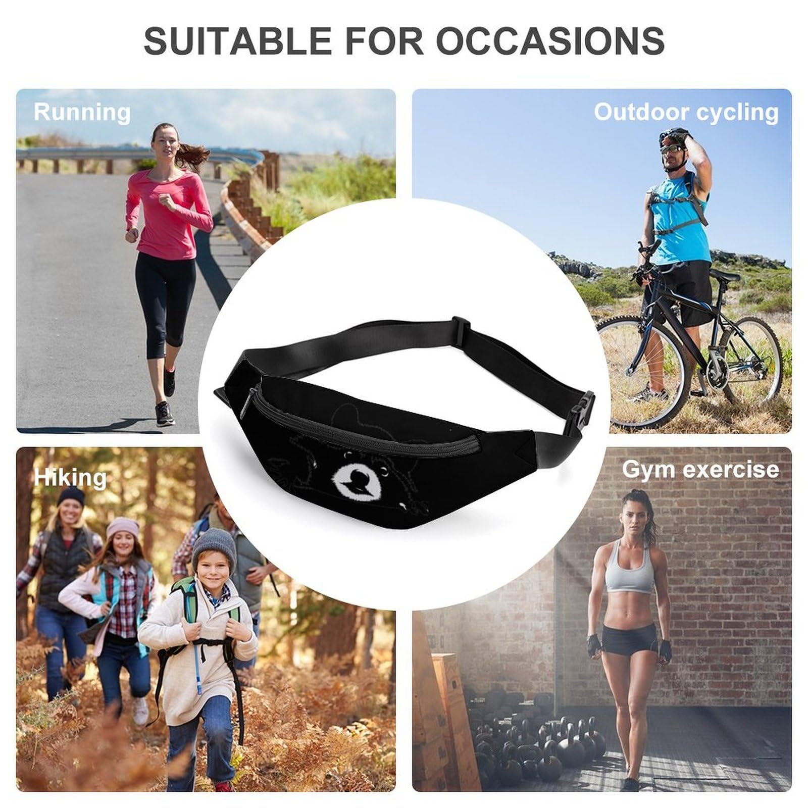 Black and White Raccoon Print Belt Bag - Adjustable Waist Pouch & Crossbody Bag for Women & Men - Perfect for Hiking, Travel, and Everyday Use