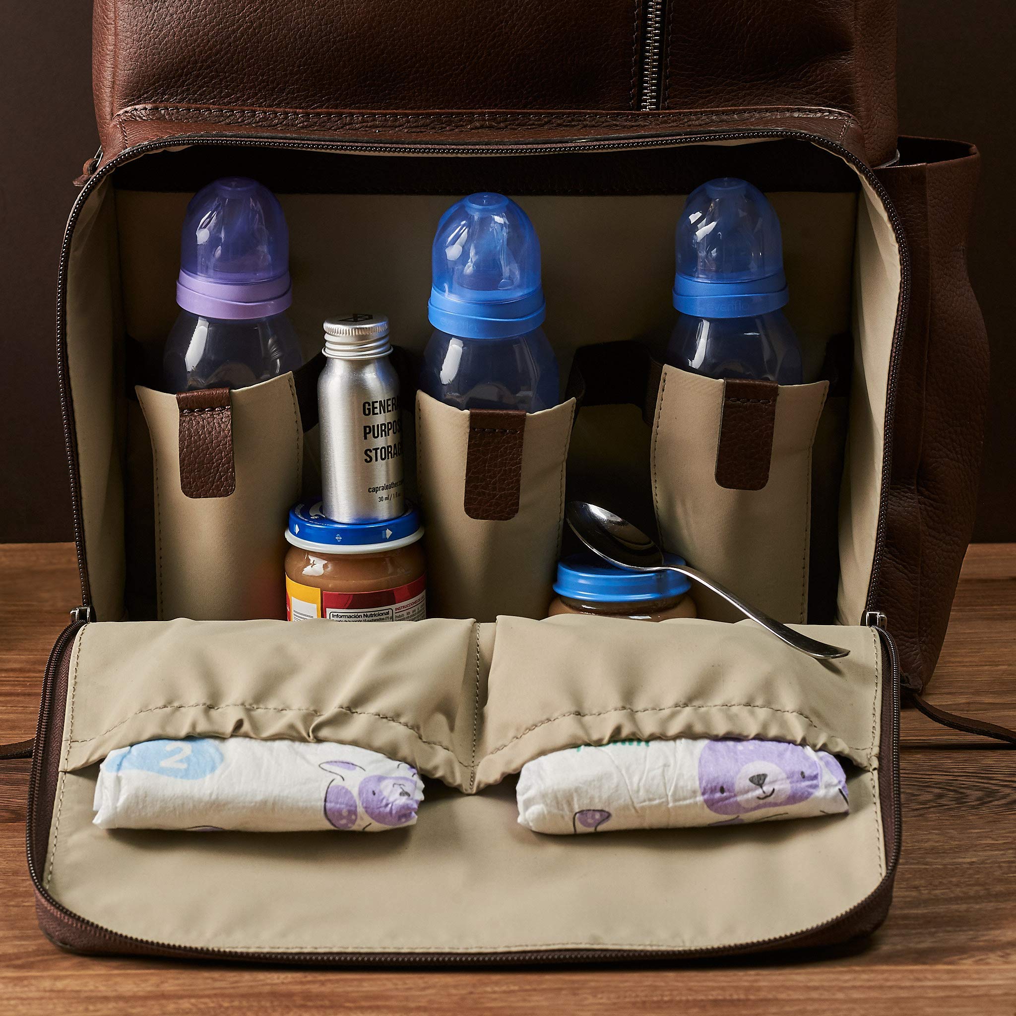 **Brown Leather Diaper Bag Backpack – Waterproof & Easy to Clean, Multi-Functional Baby Bag with Changing Pad – Perfect Baby Shower Gift for Moms & Dads – Ideal for Travel, Daycare & Everyday Use**