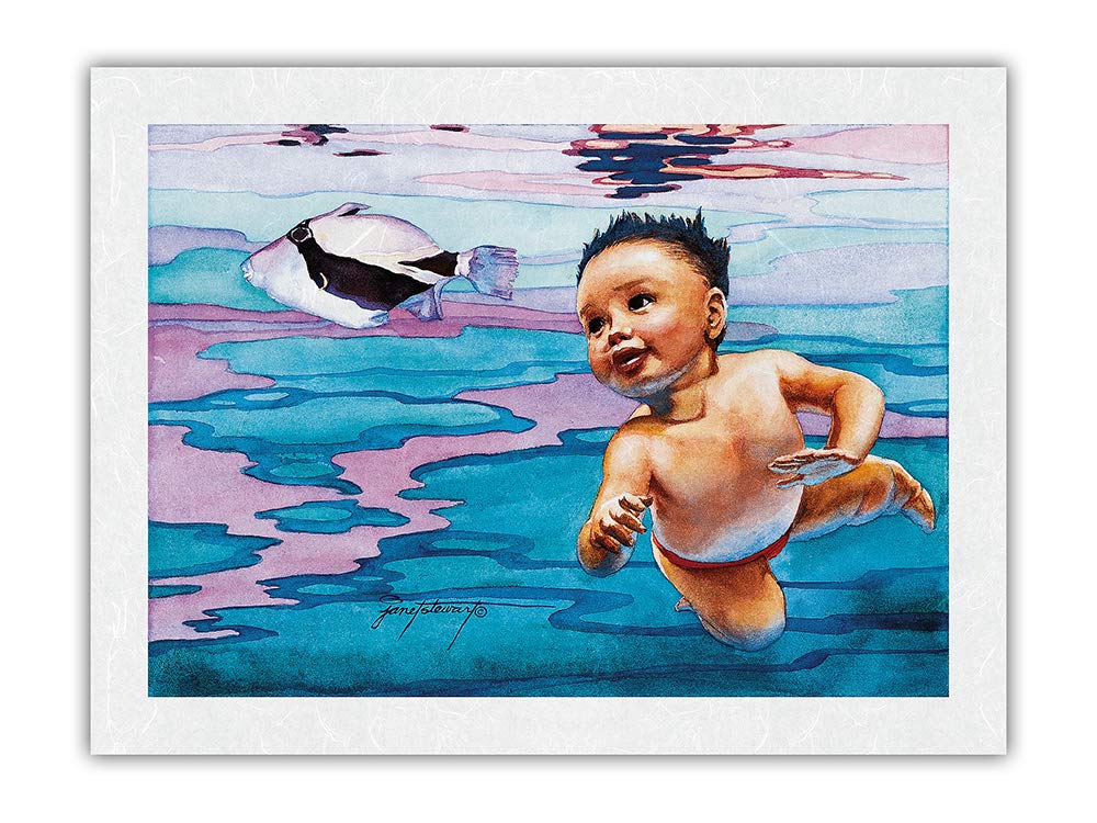 Premium Unryu Rice Paper Art Print - Original Watercolor Painting of Hawaii Trigger Fish Resembling a Pig by Janet Stewart - 24 x 32 in - Perfect for Kids' Room Decor, Beach House Wall Art & Unique Gift Idea