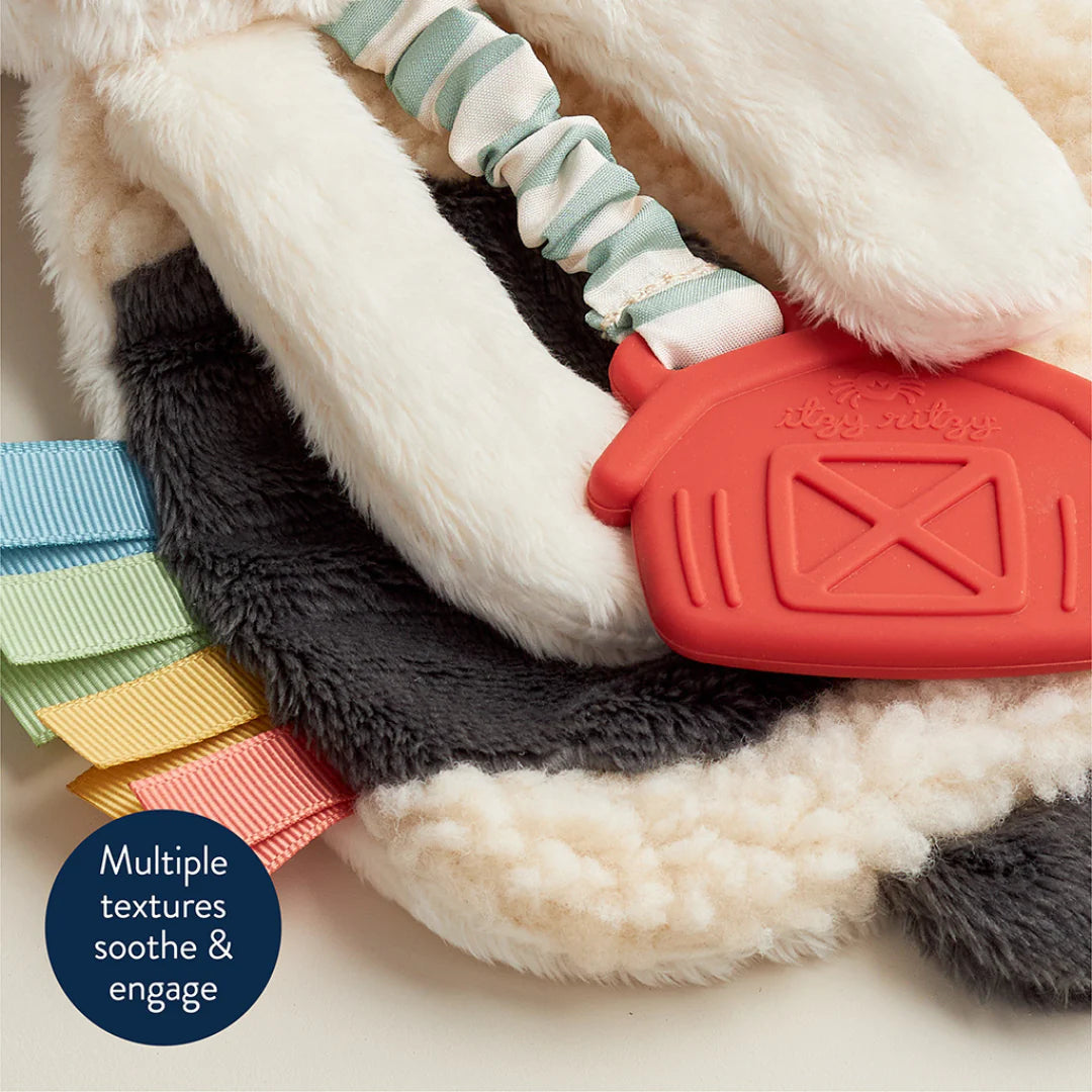 Itzy Ritzy Lovey Plush and Teether Toy - Soft Baby Security Blanket with Teething Ring, Cute Animal Plushie for Infants & Toddlers - Perfect for Soothing, Playtime, and Travel Comfort