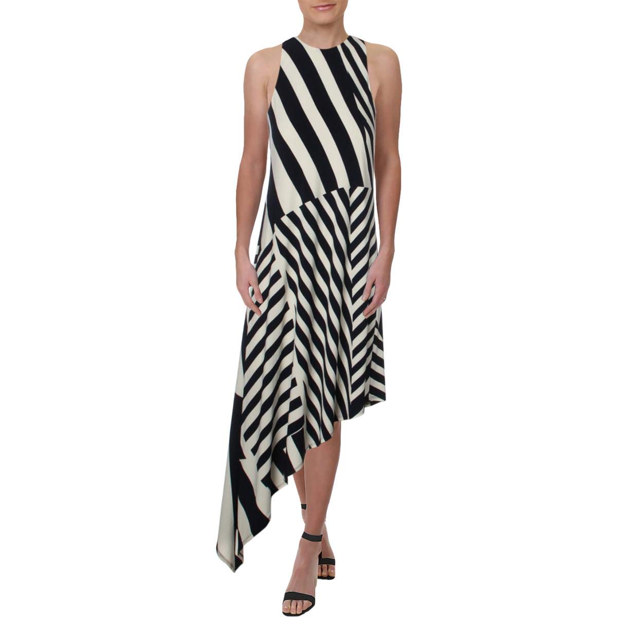 Lauren Ralph Lauren Women's Navy Striped Sleeveless Midi Dress | Casual Summer Dress for Beach, Office & Date Night