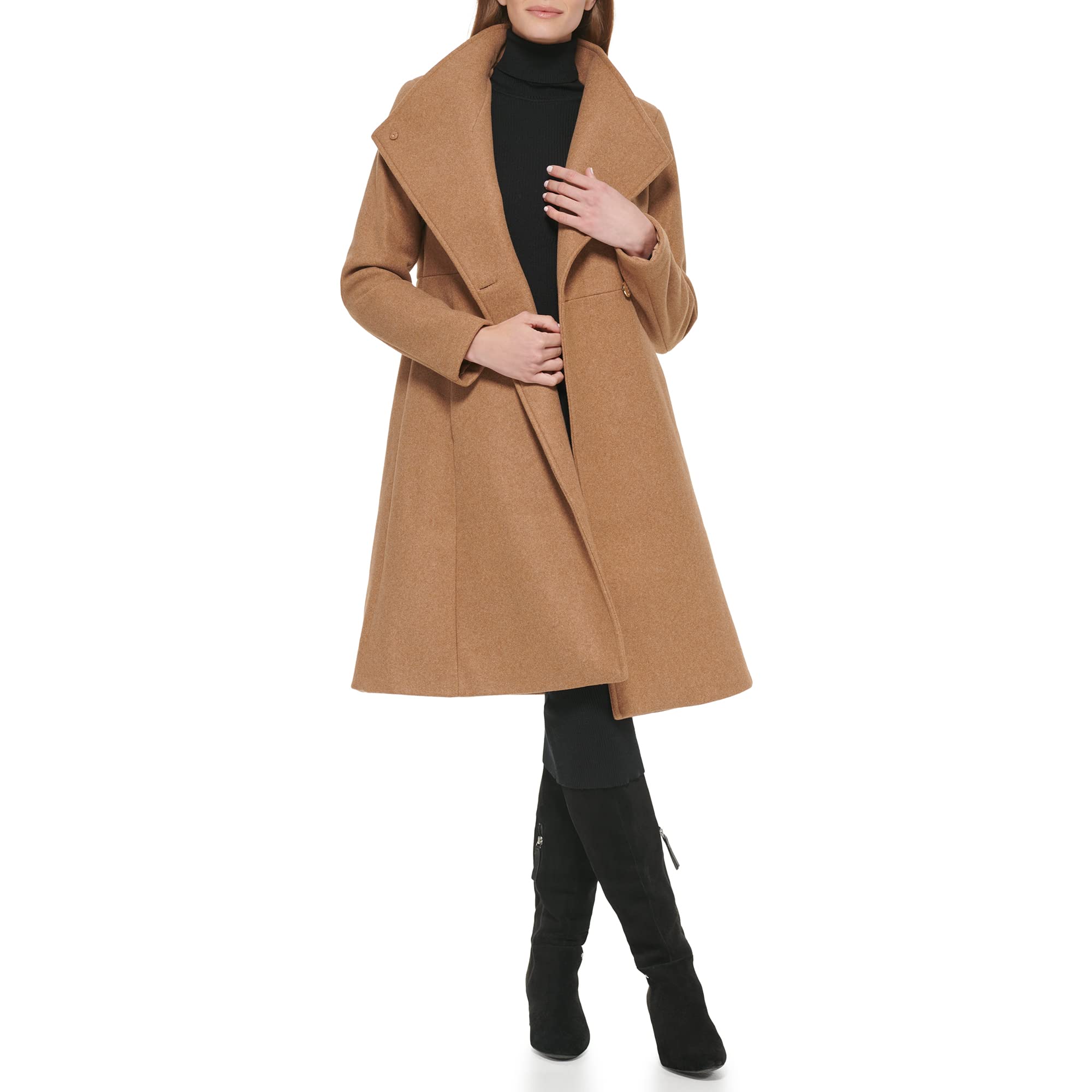 Calvin Klein Women's Asymmetrical Snap Closure Coat with Stand Collar & Welt Pockets - Stylish Winter Jacket for Work, Date Night & Casual Outfits