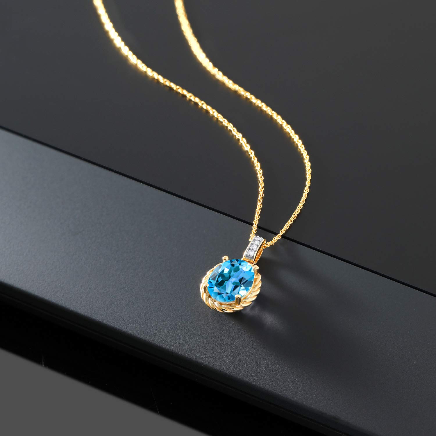 10K Yellow Gold 9X7MM Oval Birthstone & Diamond Pendant Necklace for Women - 18