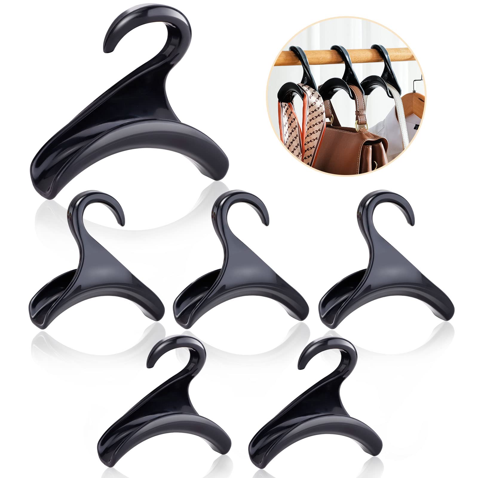 6-Pack Black Purse Hanger Hooks for Closet - Handbag Organizer & Storage Rack for Tote Bags, Backpacks, Satchels, Crossbody Bags, Scarves, Belts & Ties - Perfect for Bedroom, Closet & Entryway Organization