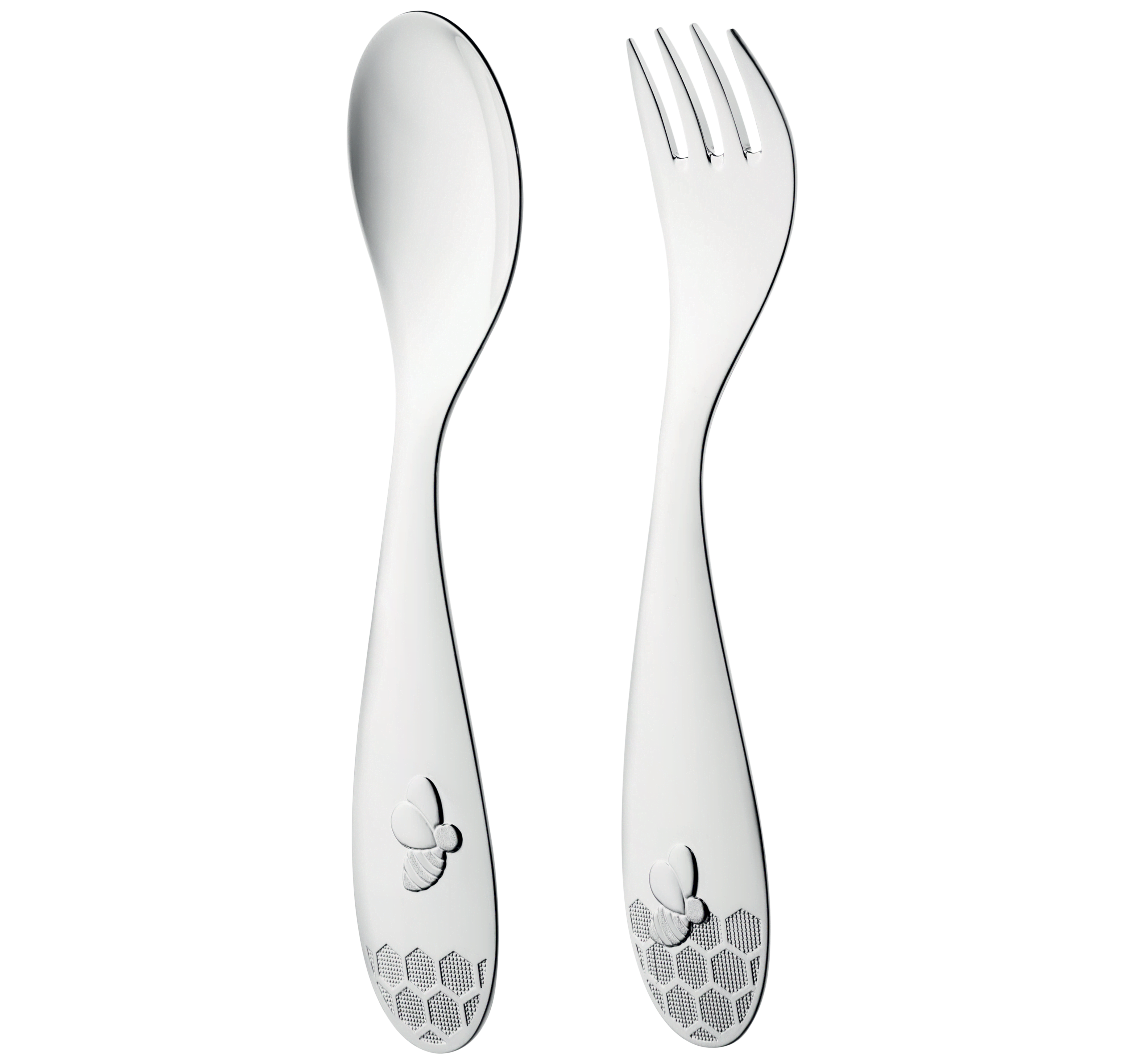 Beebee Silver Plated Baby Flatware Set of 2 - Stainless Steel Toddler Spoon and Fork - Perfect for First Birthday Gifts & Baby Led Weaning