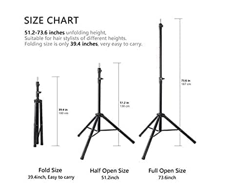 Pema Heavy Duty Adjustable Metal Wig Stand Tripod - Professional Mannequin Head Holder for Hair Extensions, Wigs Styling & Hairdressing Training - Perfect for Salon, Home Use & Cosplay (Black)