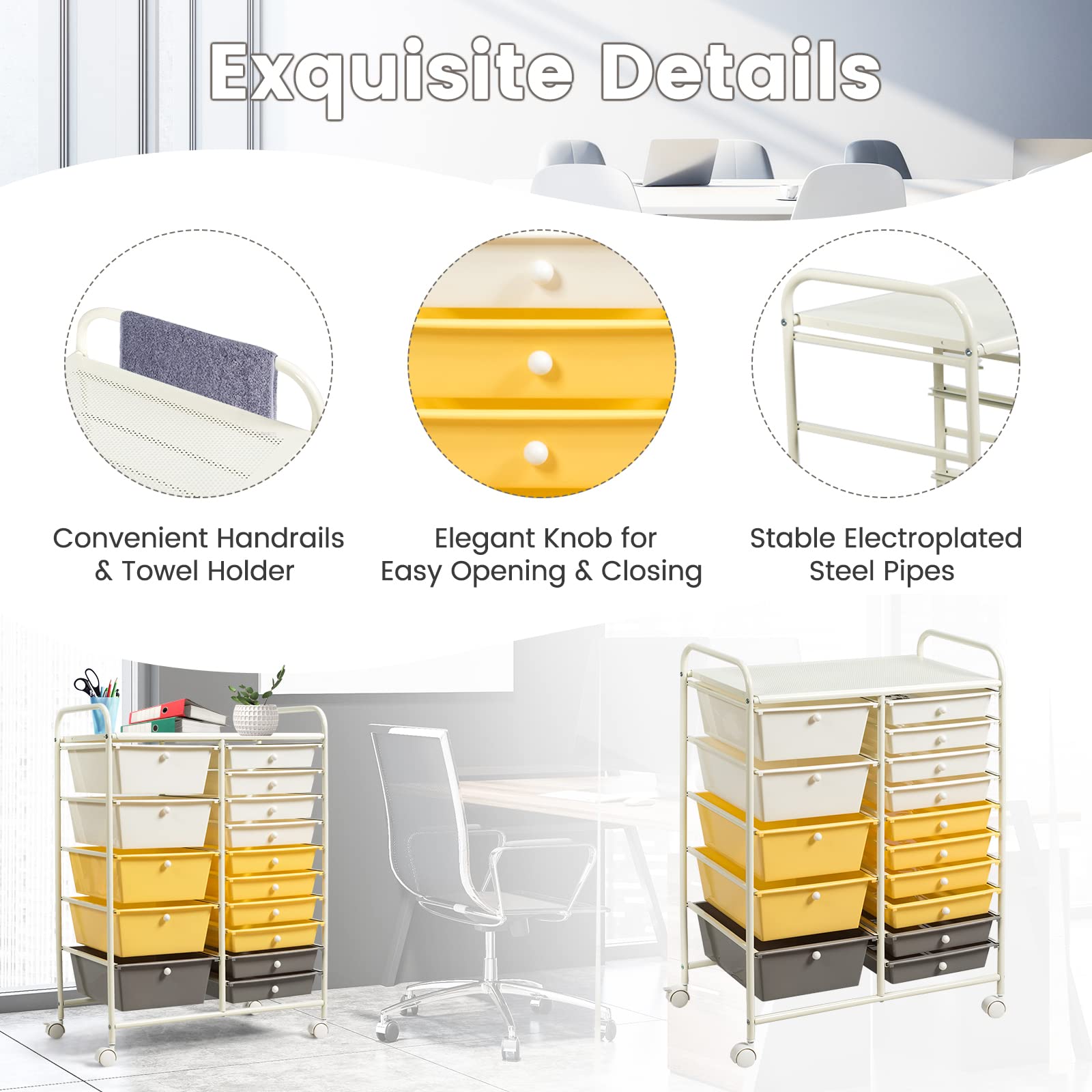 15-Drawer Rolling Storage Cart with Removable Drawers & Sturdy Steel Frame - Multipurpose Utility Organizer with Smooth-Gliding Wheels & Ergonomic Handle - Perfect for Home Organization, Classroom Supplies, Office Storage & Retail Displays