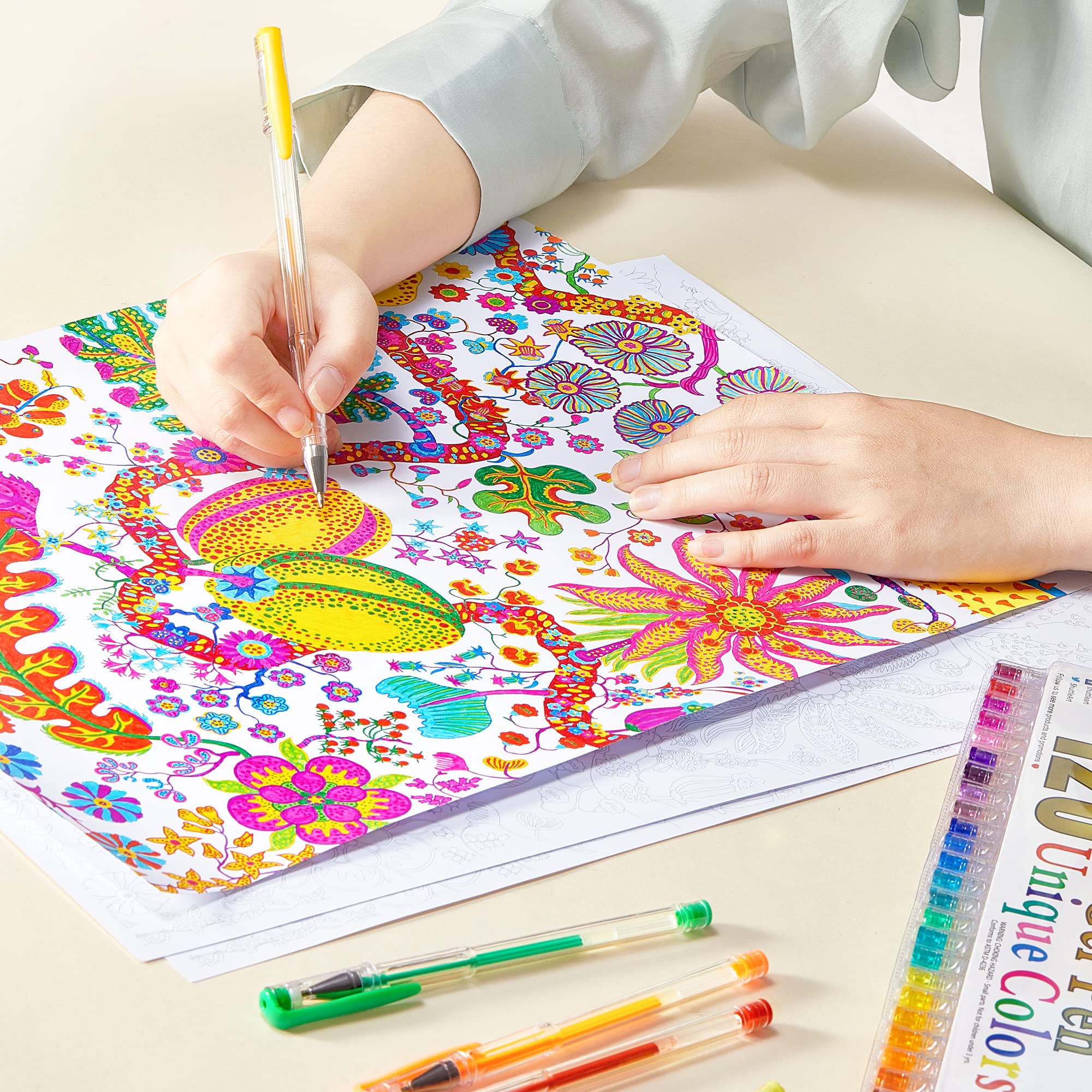 Shuttle Art 120 Unique Colors Gel Pen Set - No Duplicates, Vibrant Gel Pens for Adult Coloring Books, Sketching & Bullet Journaling - Perfect for Artists, Students & DIY Craft Projects