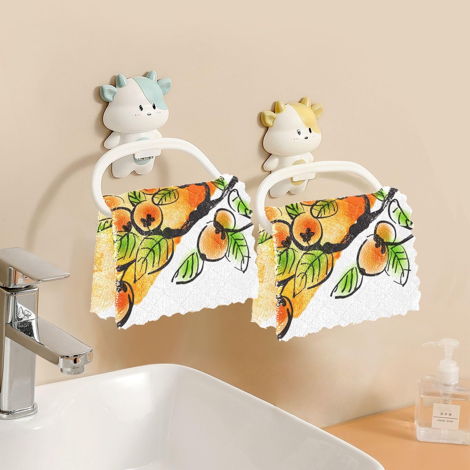 Premium VIGTRO Persimmons Fall Fruit Dish Cloth Towels - Super Absorbent & Fast Drying Kitchen Rags, Reusable Washcloths for Cleaning (11x11 Inch, 6 Pack) - Perfect for Dishes, Countertops & Home Decor