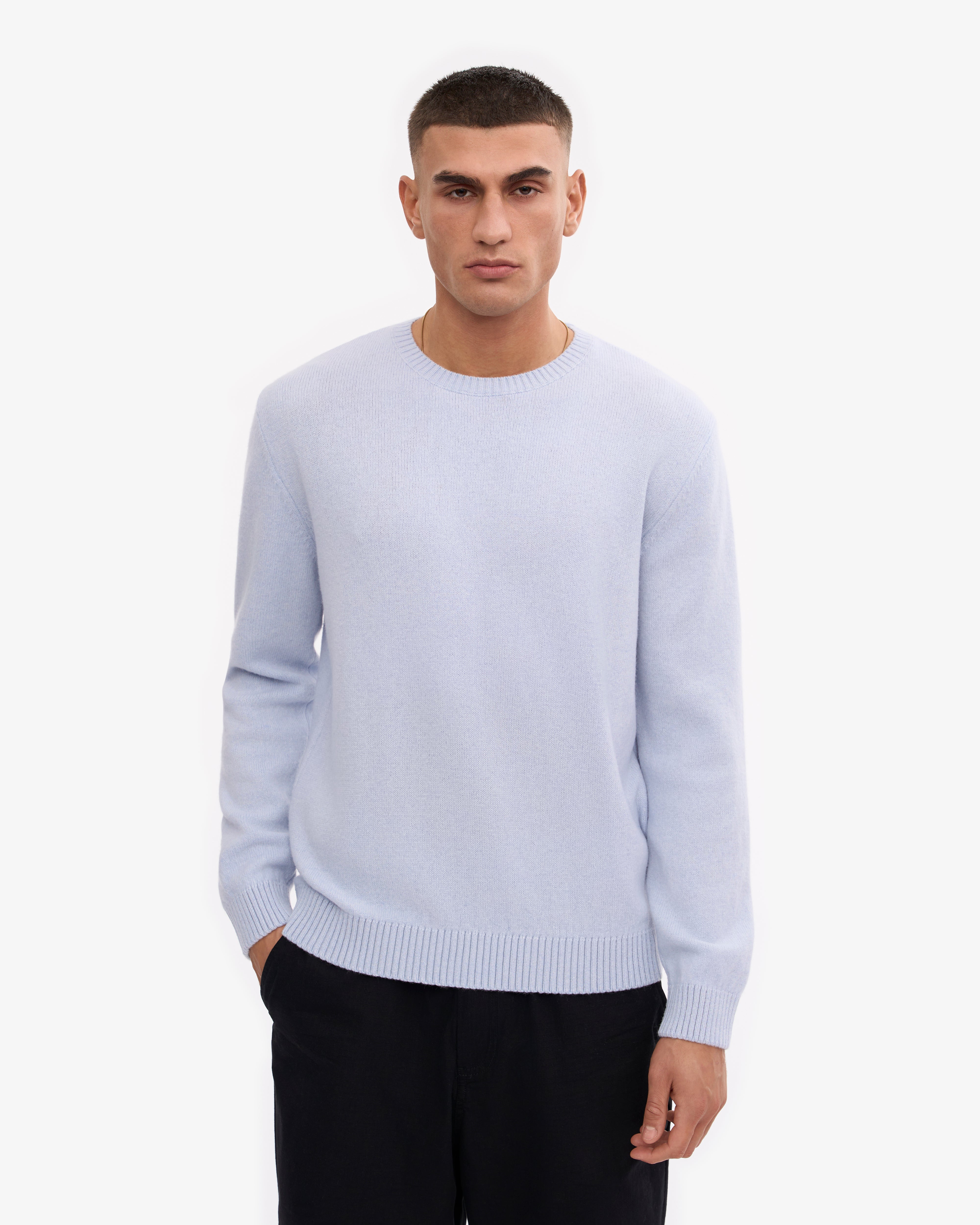 Classic Merino Wool Crew Neck Sweater for Men - Soft Polar Blue Winter Pullover - Perfect for Casual Wear, Office & Outdoor Activities