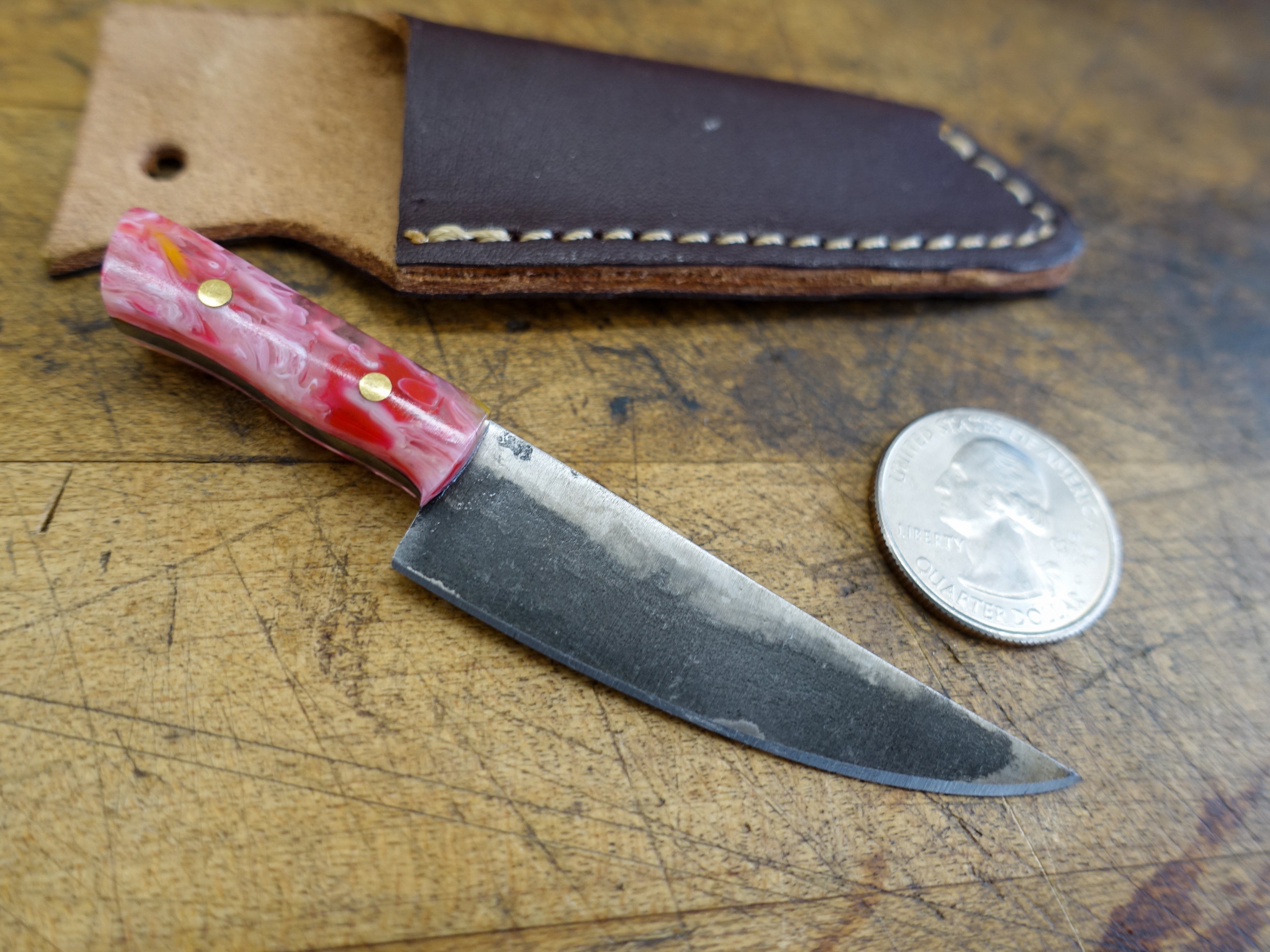 HK Knives Mini Chef Knife with Sheath #14 - 3.5 Inch Compact Kitchen Knife for Precise Cutting, Perfect for Camping, Travel & Small Kitchen Tasks