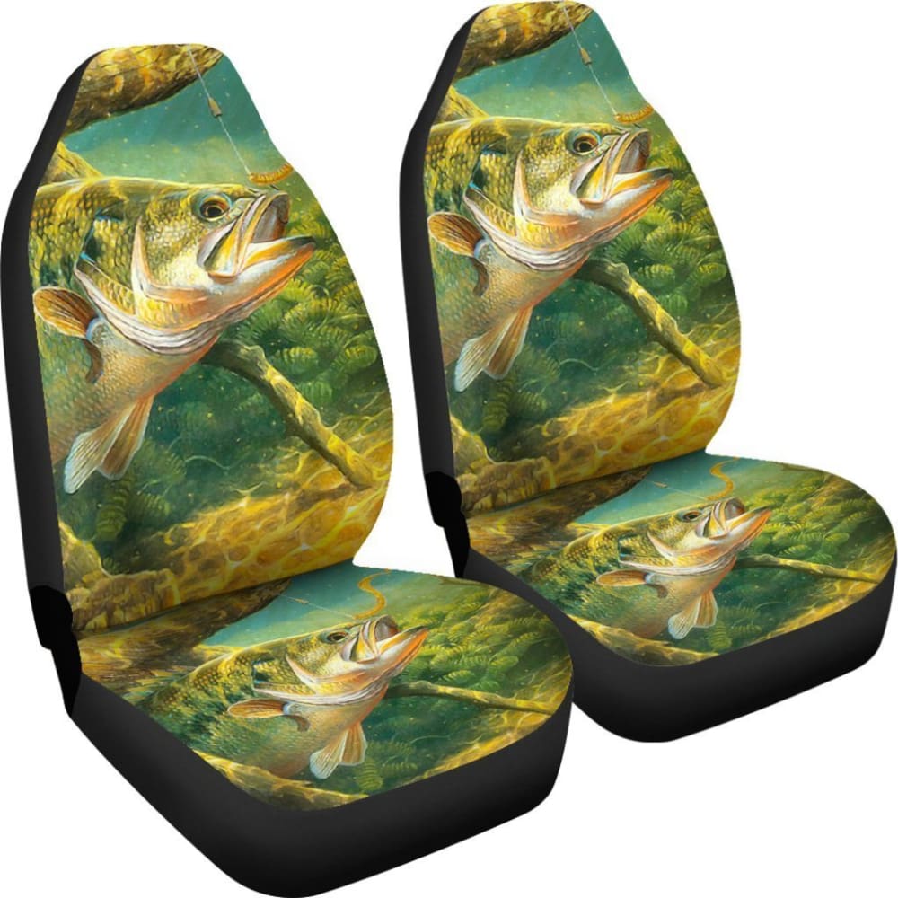 Premium Bass Fish & Bait Car Seat Covers - Waterproof & Durable Protection for Truck & SUV Seats - Ideal for Fishing Enthusiasts & Outdoor Adventures