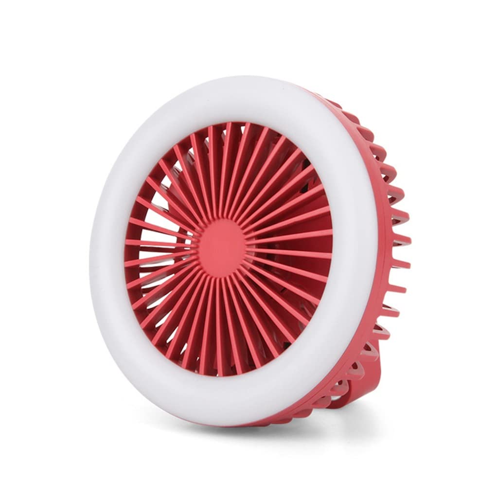 Portable USB Rechargeable LED Camping Fan with Night Light - Compact Folding Desktop Fan for Outdoor Hiking, Travel, Office & Bedroom (Red, 9.5x9.5x4.2cm) - Perfect for Camping, Travel, Office & Home Use