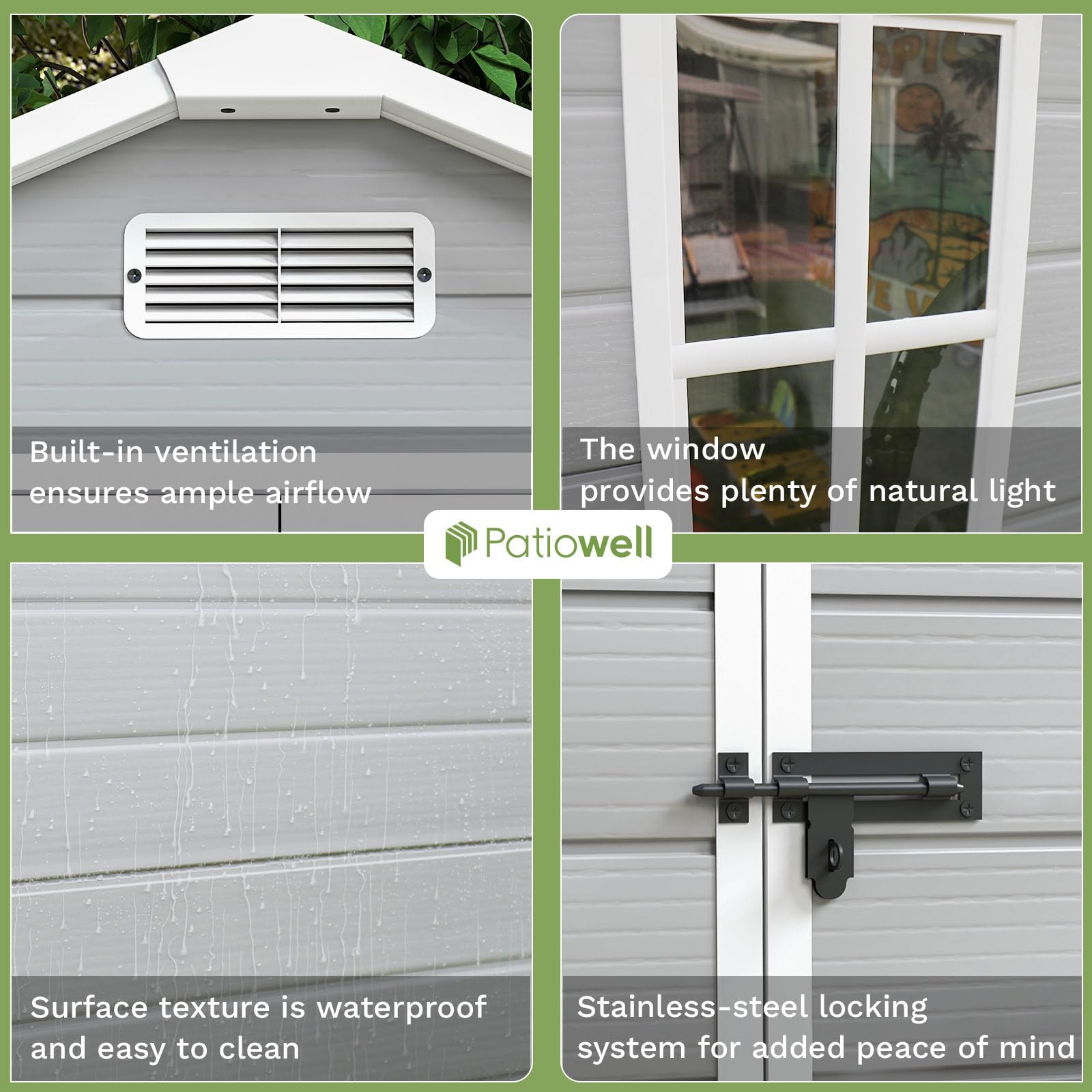 Patiowell 6x4 FT Plastic Outdoor Storage Shed - Waterproof Garden Shed for Patio Furniture, Lawn Mower, Bikes & Beach Chairs - Durable White & Grey Utility Shed for Backyard, Garage & Poolside Storage