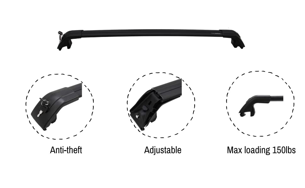 Heavy Duty Roof Rack Cross Bars for Hyundai Santa Fe Sport 2013-2018 | Compatible with Flush Roof Rails | Secure Cargo Carrier for Luggage, Kayak, Canoe, Bike, Snowboard & Ski | Perfect for Road Trips, Outdoor Adventures & Winter Sports