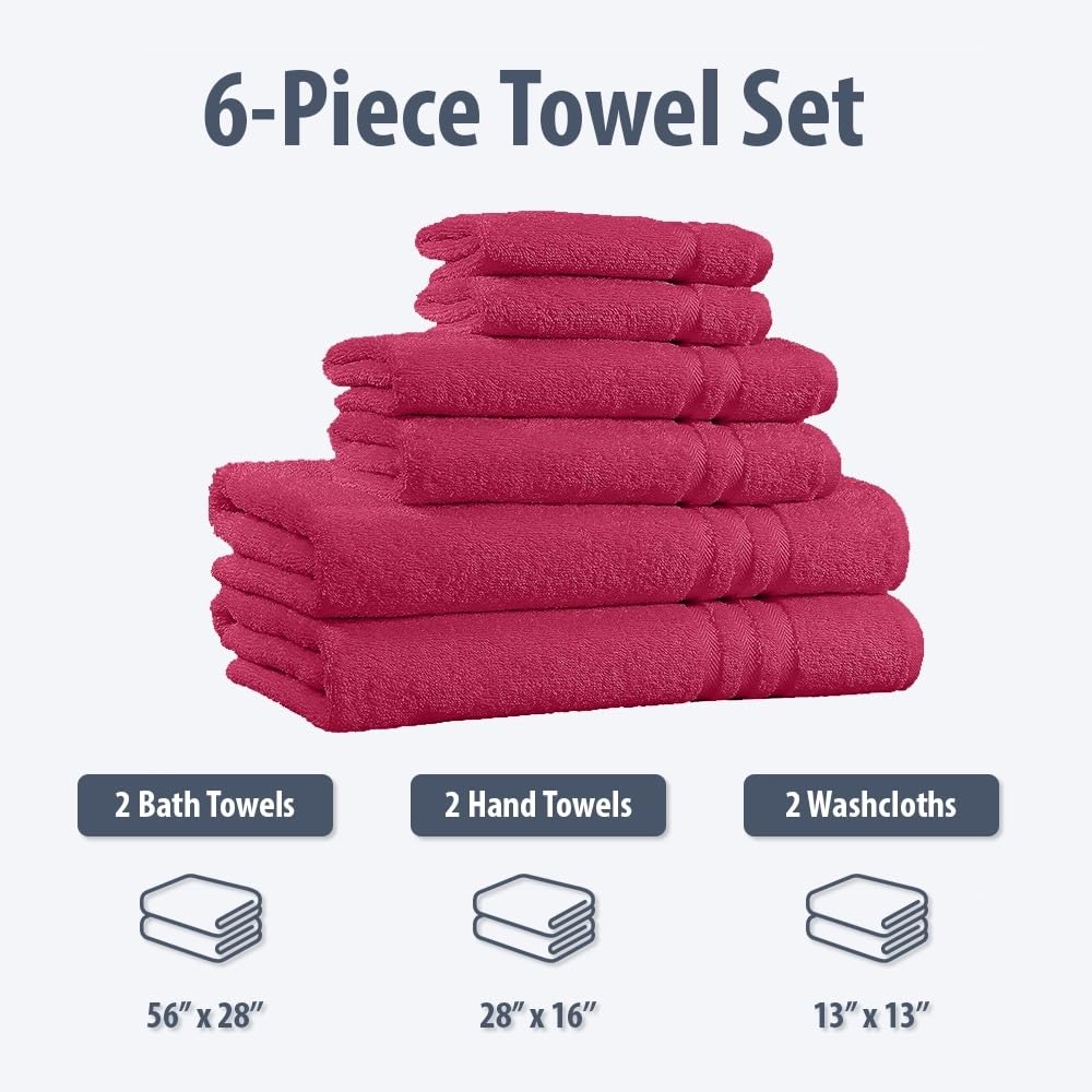 Overstock Home Sweet Home 6-Piece 650 GSM Premium Cotton Bath Towel Set in Burgundy - Soft & Absorbent Towels for Spa, Bathroom & Luxury Home Use