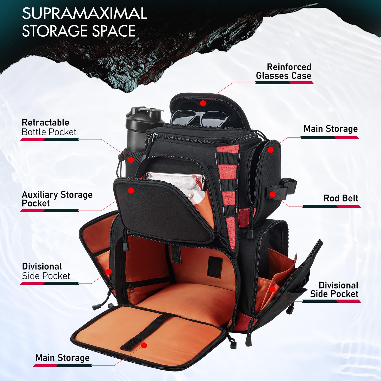 Piscifun Fishing Tackle Backpack with 4 Removable Tackle Trays - Large Waterproof Fishing Gear Storage Bag with Rain Cover - Perfect for Bass, Trout & Saltwater Fishing Trips