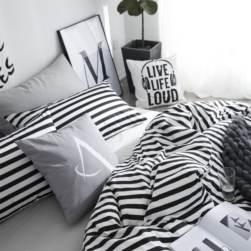CLOTHKNOW Queen Size Comforter Set 3-Piece - Farmhouse Style Black & White Striped Bedding with Ticking Design | Perfect for Master Bedrooms, Guest Rooms & Cozy Farmhouse Decor