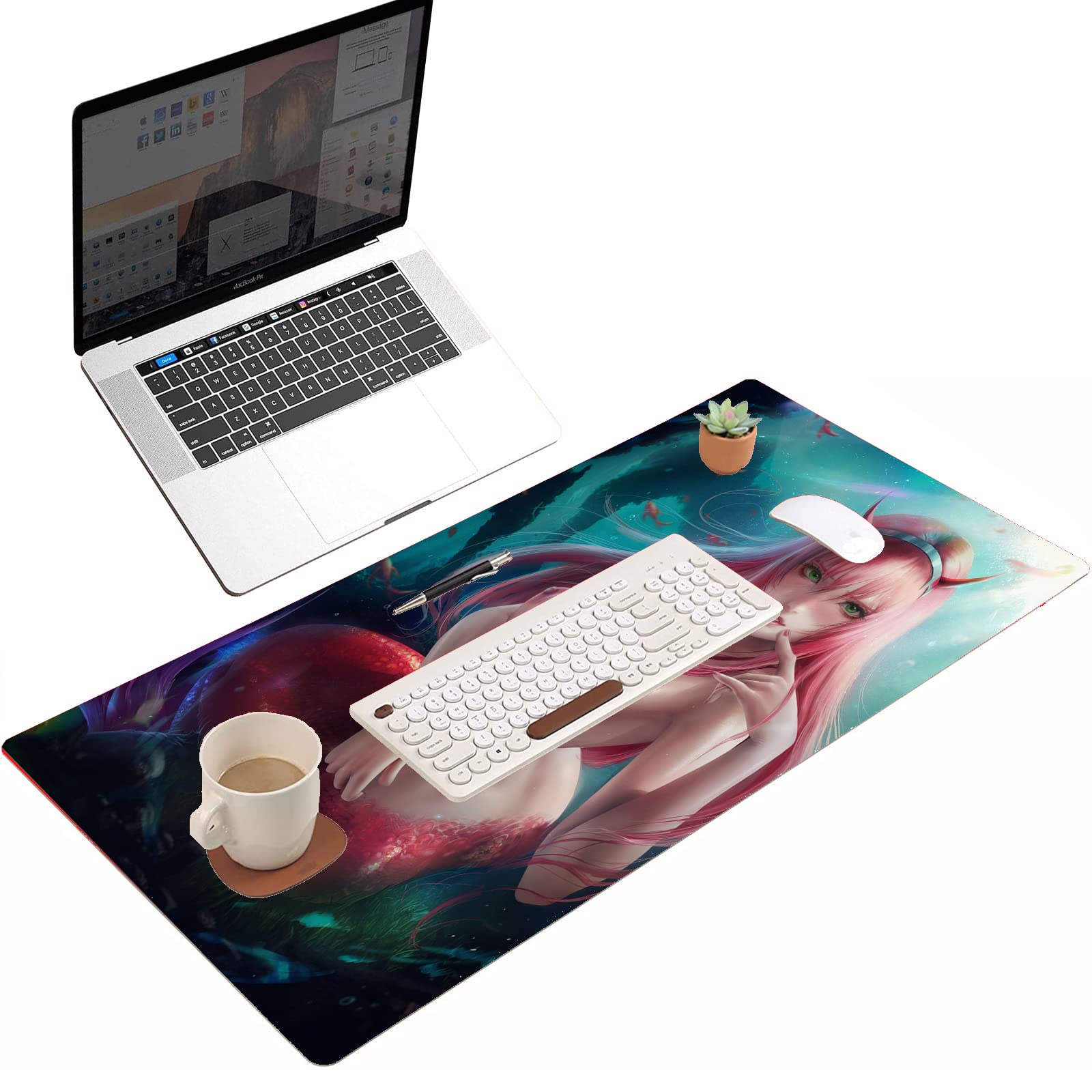 Anime Zero Two Gaming Mouse Pad - Large Non-Slip Desk Mat for Computer & Keyboard (35.43x15.74 inches) - Perfect for Gamers, Office Work & Anime Fans