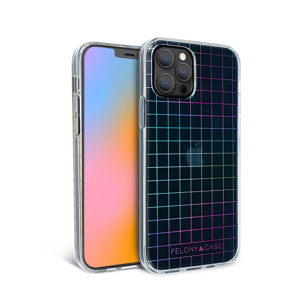 FELONY CASE - iPhone 13 Pro Max Case - Stylish Holographic Grid Protective Cover - Wireless Charging Compatible - Anti-Scratch & 360° Shockproof - Durable Protection for Apple iPhone 13 Pro Max - Perfect for Everyday Use, Travel & Outdoor Activities