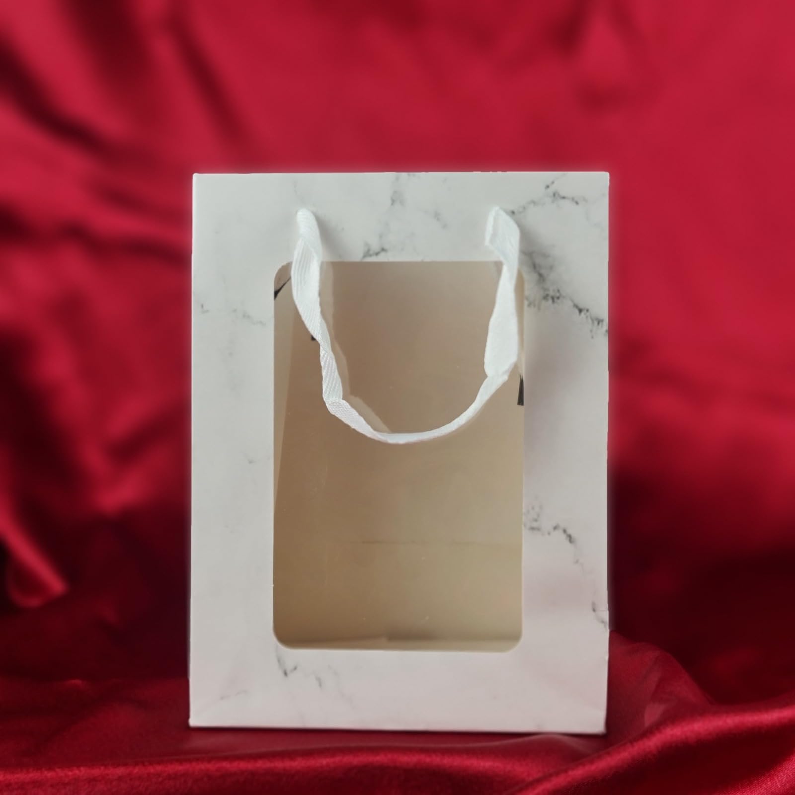 6-Piece Marble Print Transparent Gift Bags with Handles - Elegant Goodie Bags for Shopping, Weddings, Birthdays & Special Events | Perfect for Valentine's Gifts, Engagement Presents & Party Favors (White, Small)