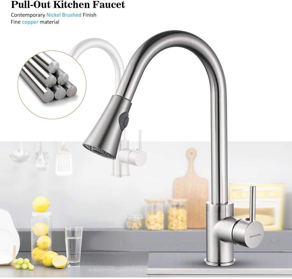 360° Rotating Pull-Out Kitchen Faucet with Single Lever Handle - Modern Stainless Steel Sink Mixer Tap for Easy Dishwashing & Food Prep