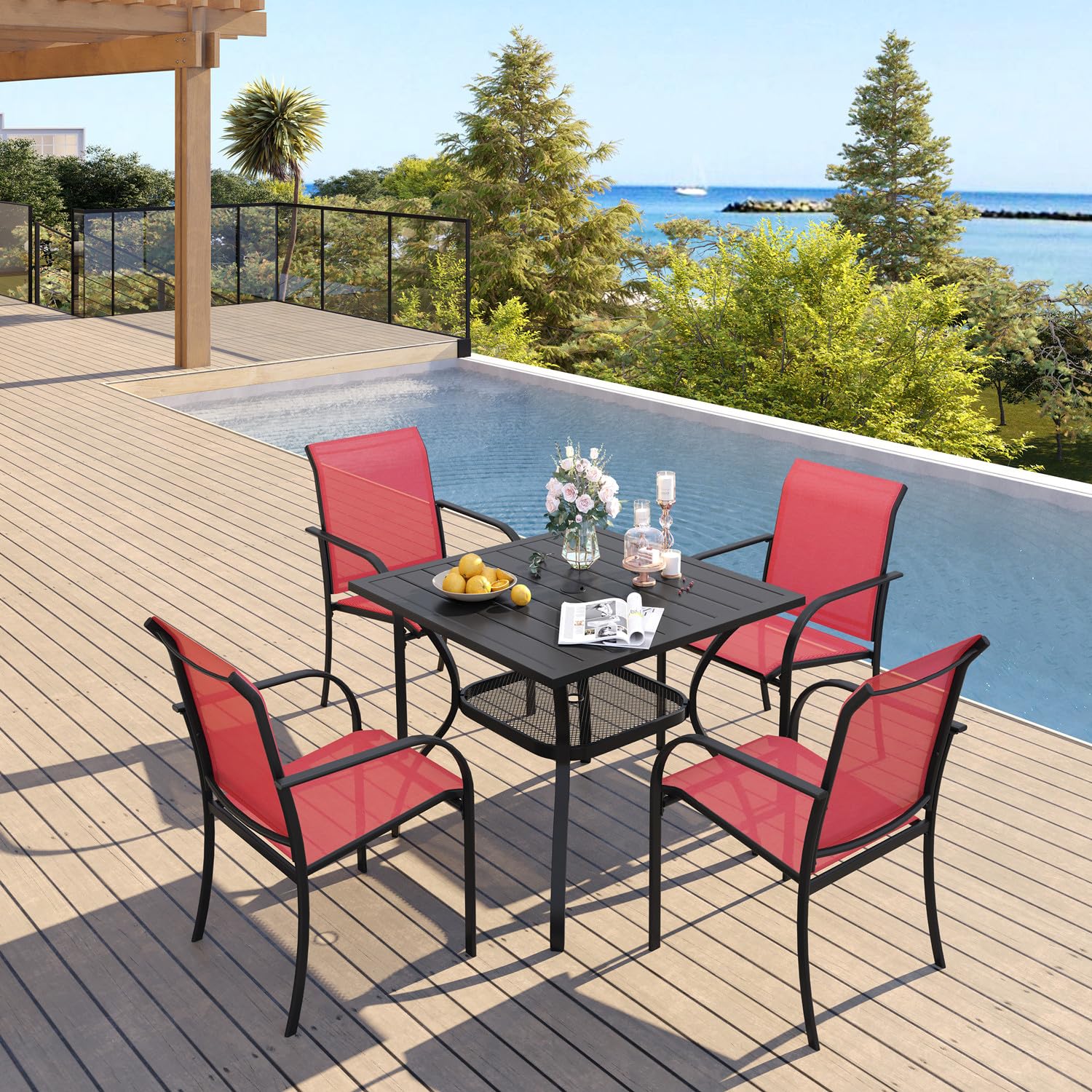 VICLLAX 48 Inch Square Outdoor Dining Table with Umbrella Hole - Weather Resistant Patio Furniture for Backyard, Garden, Poolside & Deck Dining