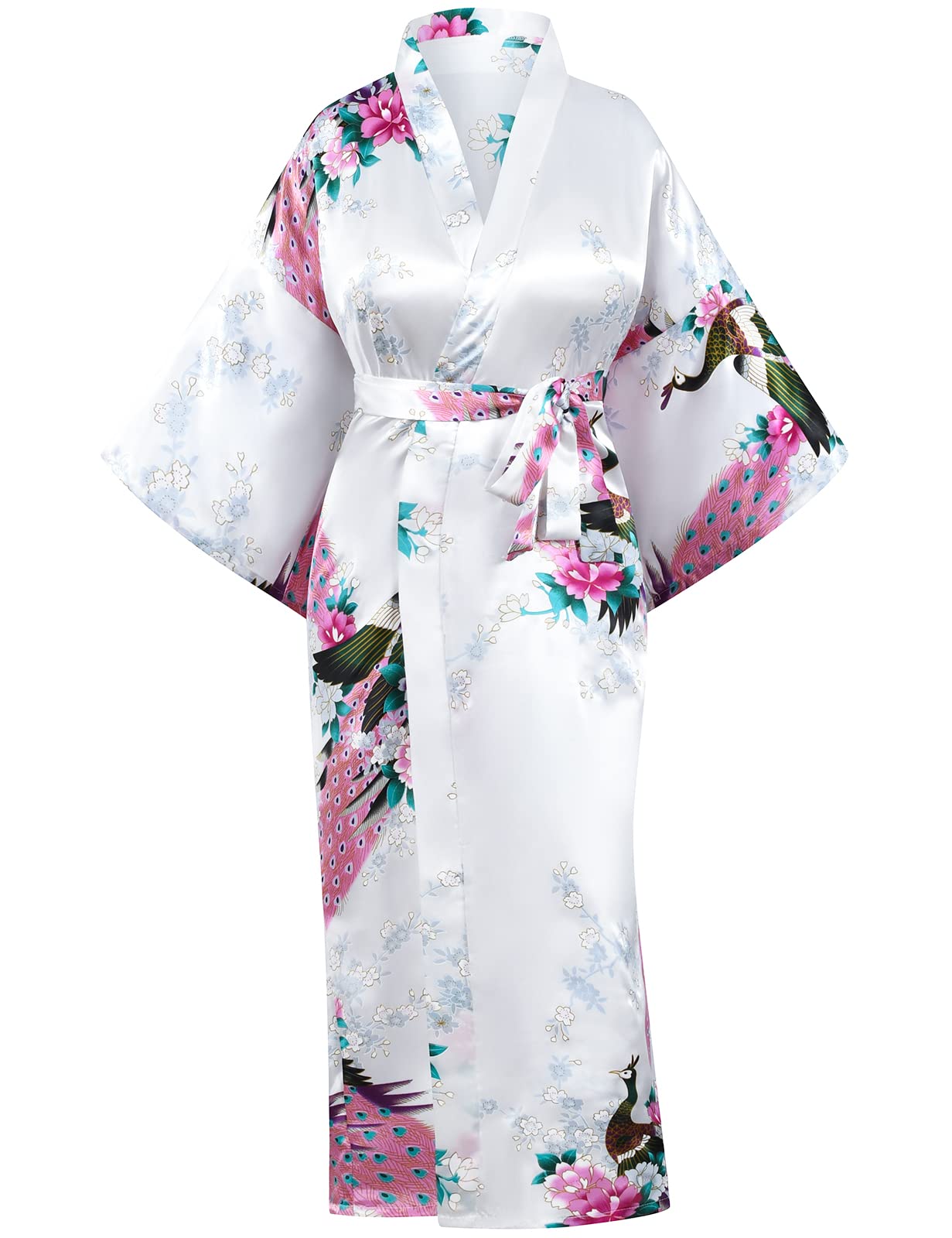 Elegant Peacock Print Satin Kimono Cardigan - Lightweight Jacket Coat for Women | Perfect for Loungewear, Yoga, Beach Cover-Up & Boho Fashion