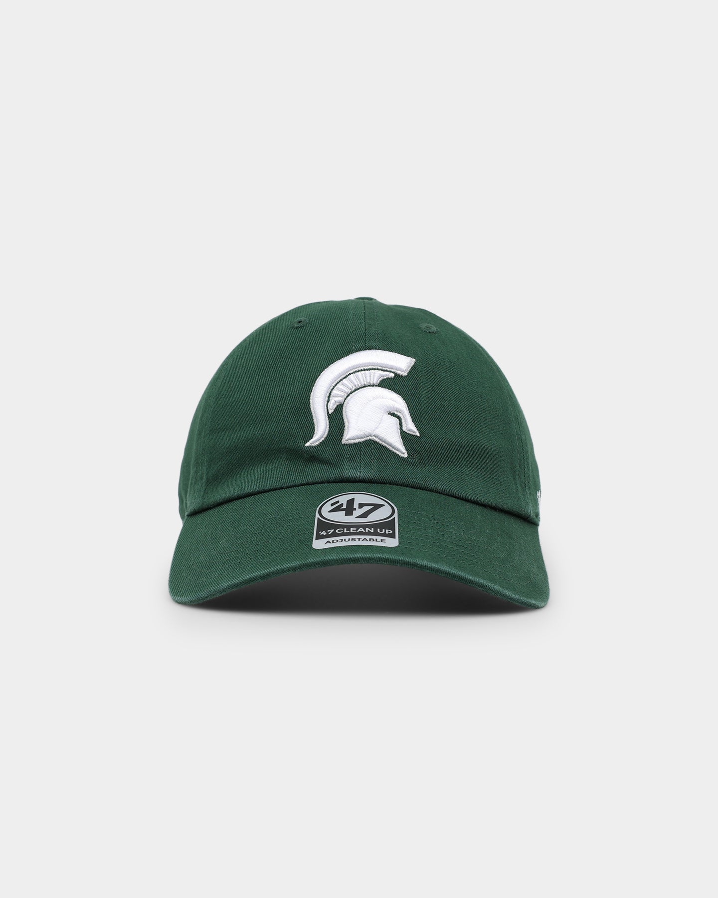 47 Brand Michigan State Spartans '47 Clean Up Strapback Adjustable Hat - Dark Green Vintage Washed Cotton Snapback Cap for Men & Women - Perfect for Game Day, Tailgating and Casual Wear