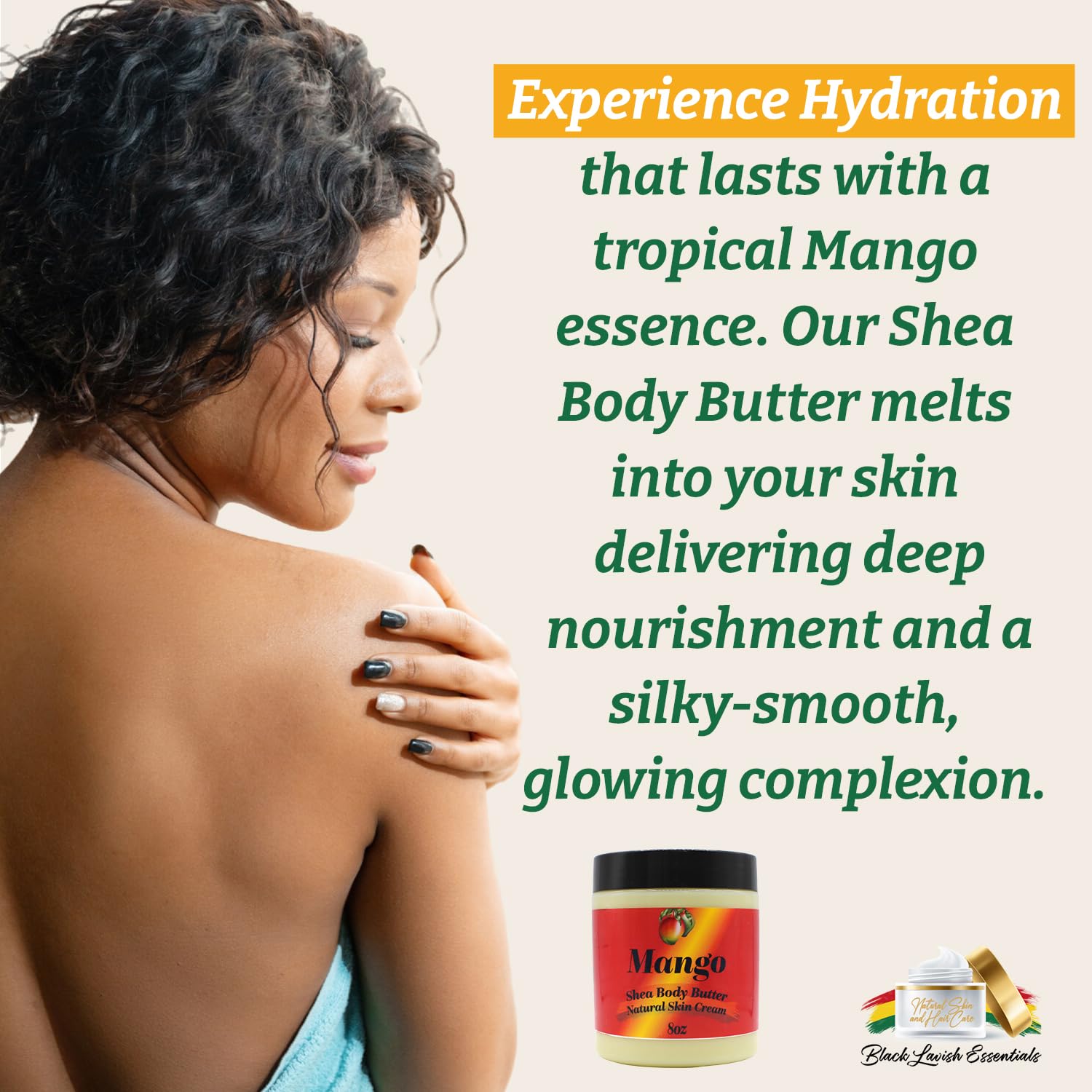 Ultra-Soft Shea Body Butter for Dry Skin - Natural Hydrating Lotion with Aloe Vera, Argan Oil & Rosehip Oil (Mango Scent, 8oz) | Deep Moisturizing Cream for Radiant Skin - Perfect for Daily Use, After Shower & Nighttime Skincare Routine