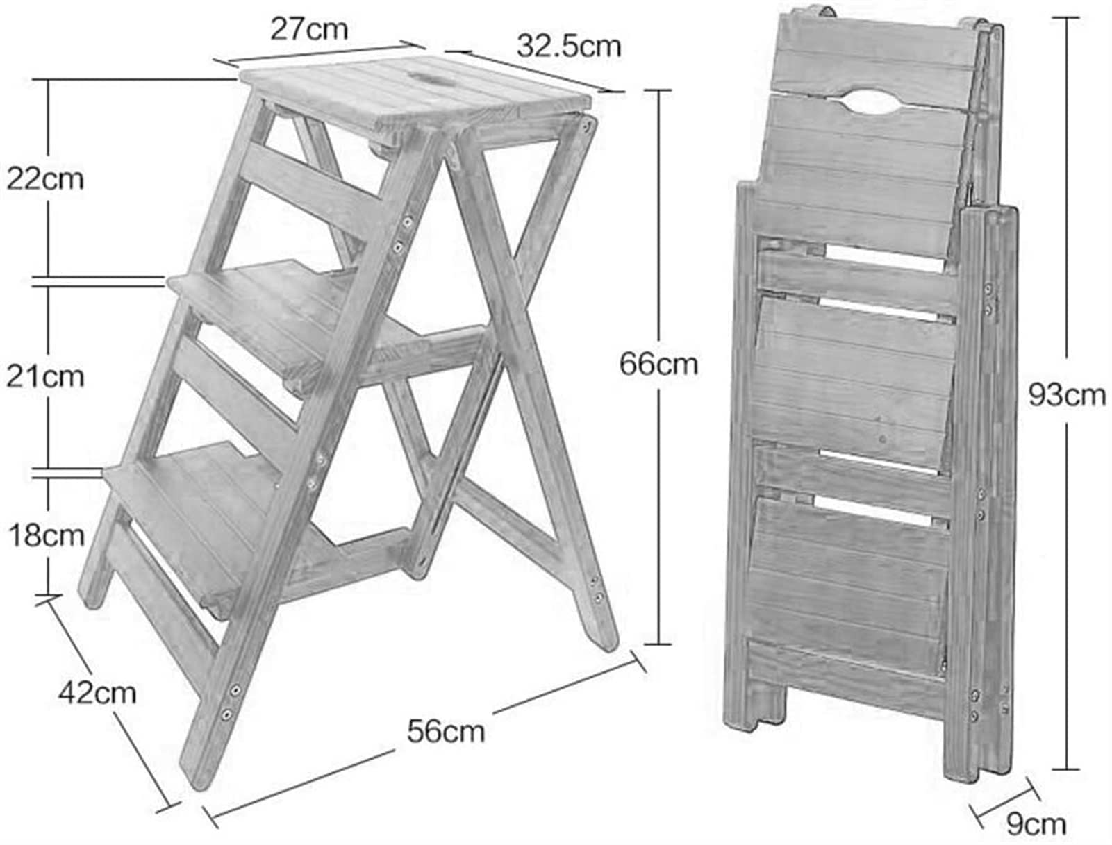 Solid Wood Stepladder - Multifunctional 3-Step Folding Ladder Chair for Home, Kitchen & Garage | Cherry Color | Sturdy & Space-Saving Step Stool for Indoor Use