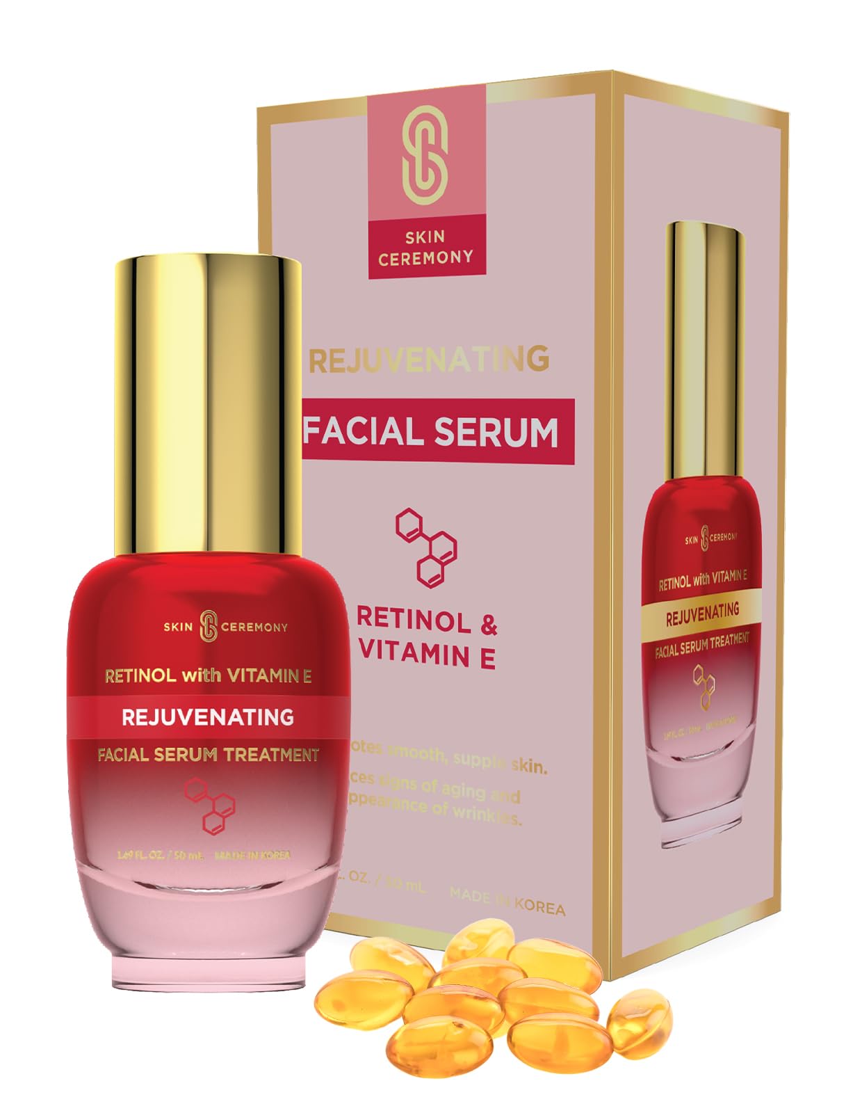 **Retinol & Vitamin E Anti-Aging Face Serum - Wrinkle Smoothing & Hydrating Serum for Soft, Glowing Skin - Dermatologist Tested, Clean Beauty, Korean Skincare - 1.69 Fl Oz - Perfect for Nighttime Routine & Daily Moisturizing**