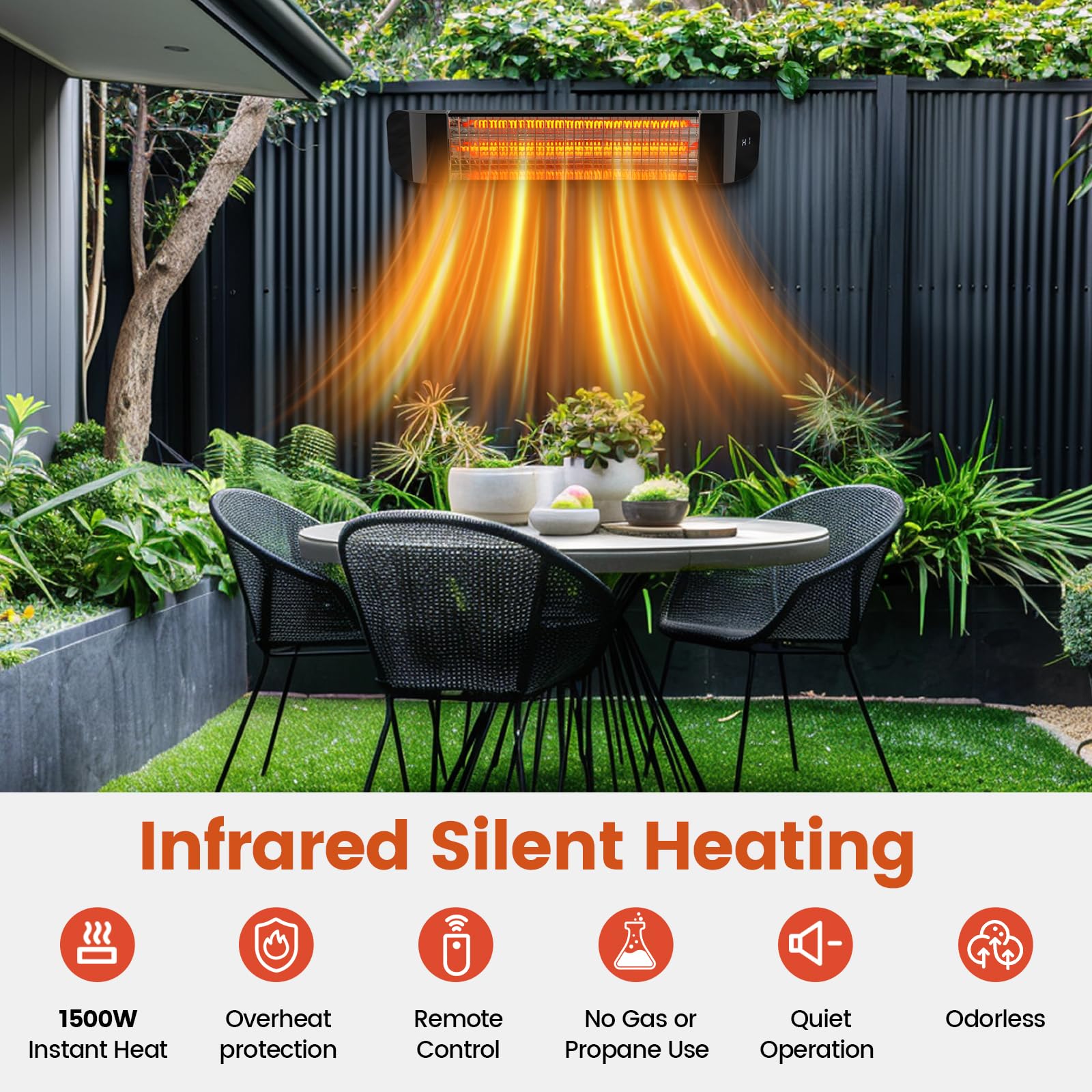 Chomalhari 1500W Infrared Electric Patio Heater with Remote Control - Wall & Ceiling Mount Outdoor Heater for Backyard, Deck, Garage, Greenhouse - Black - Perfect for Winter Evenings & Outdoor Dining