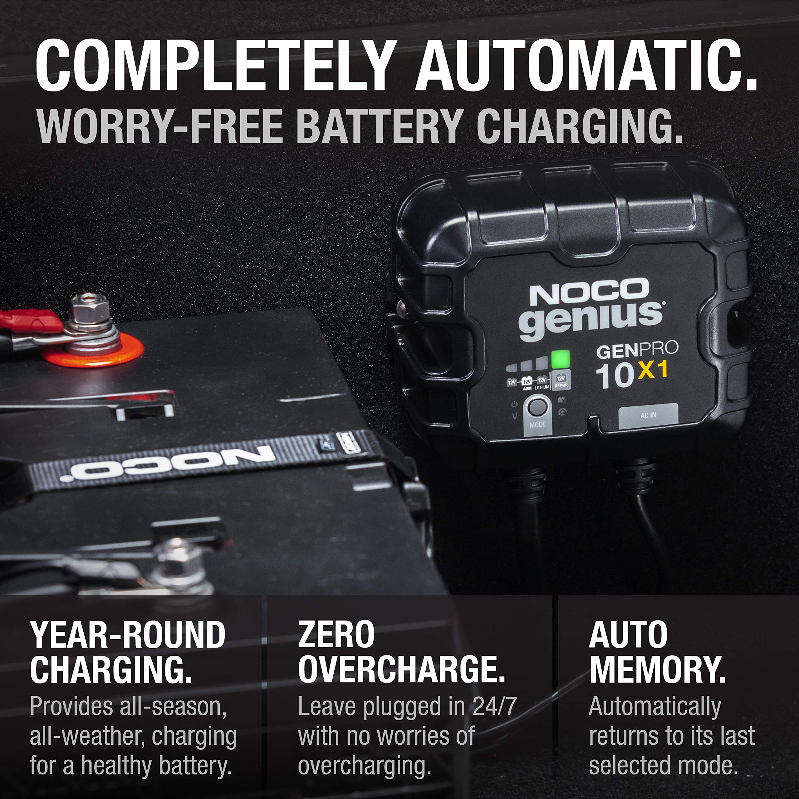NOCO Genius GENPRO10X1 10A Smart Marine Battery Charger - 12V Waterproof Onboard Boat Charger, Battery Maintainer & Desulfator for AGM, Lithium (LiFePO4), Deep-Cycle Batteries - Perfect for Boats, RVs & Marine Applications