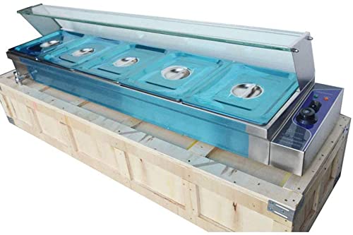 INTSUPERMAI Commercial Food Warmer - GN 1/2 Pans Countertop Bain Marie with Glass Shield (5 Pot, 110V) - Perfect for Buffet Steam Table, Soup Warmer, Canteen & Restaurant Food Heating
