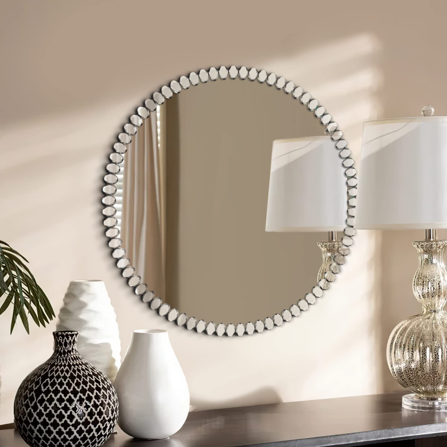 Round Wall Mirror 23.6 x 23.6 Inches - Decorative Small Mirror Patches Accent for Living Room, Bedroom & Bathroom - Modern Home Decor & Vanity Mirror