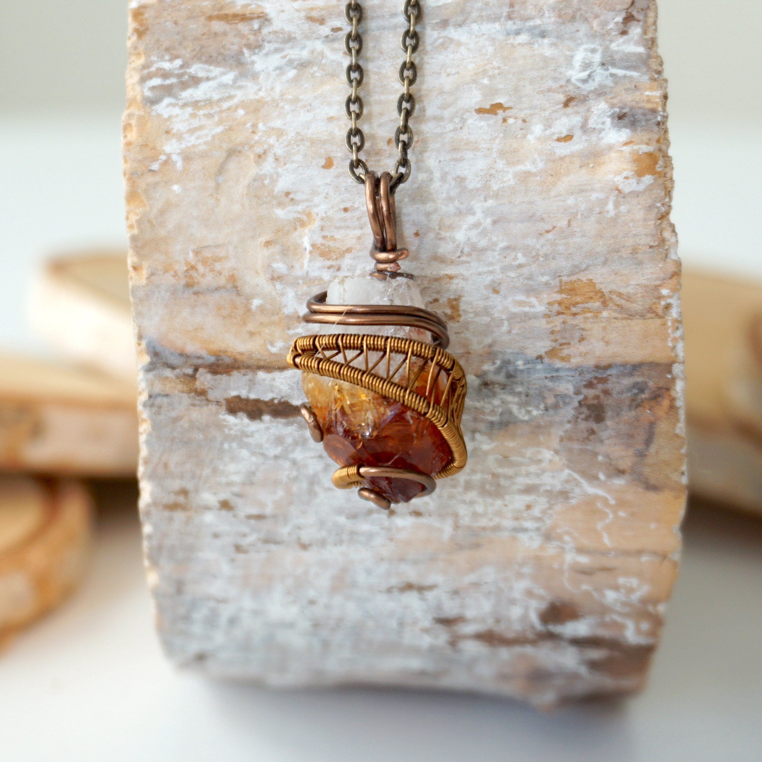 Raw Citrine Crystal Point Pendant Necklace in Antique Bronze - Natural Healing Stone Jewelry for Meditation, Energy Cleansing & Spiritual Protection