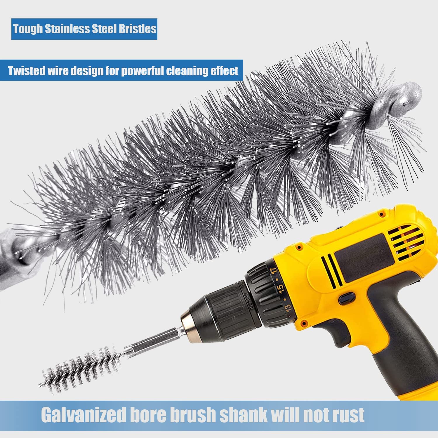 10 Pcs Stainless Steel Bore Brush Set with 1/4 Inch Hex Shank - Drill Wire Cleaning Brushes for Power Drill & Impact Driver - Perfect for Gun Barrel, Pipe, and Automotive Cleaning