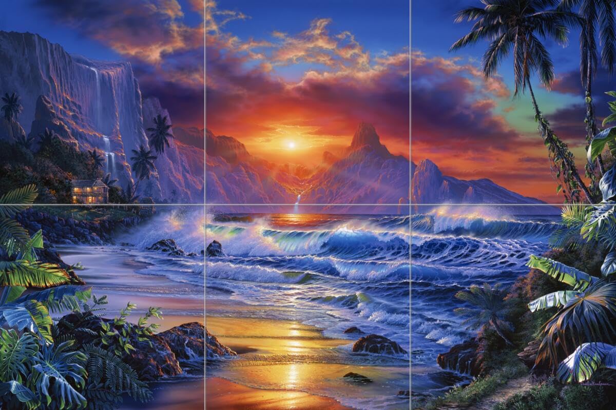 Ceramic Backsplash Tile Mural - Beach Scene Seaside Ocean Wall Art for Kitchen, Bathroom & Shower - Christian Riese Lassen Design - Perfect for Coastal, Nautical & Beach House Decor
