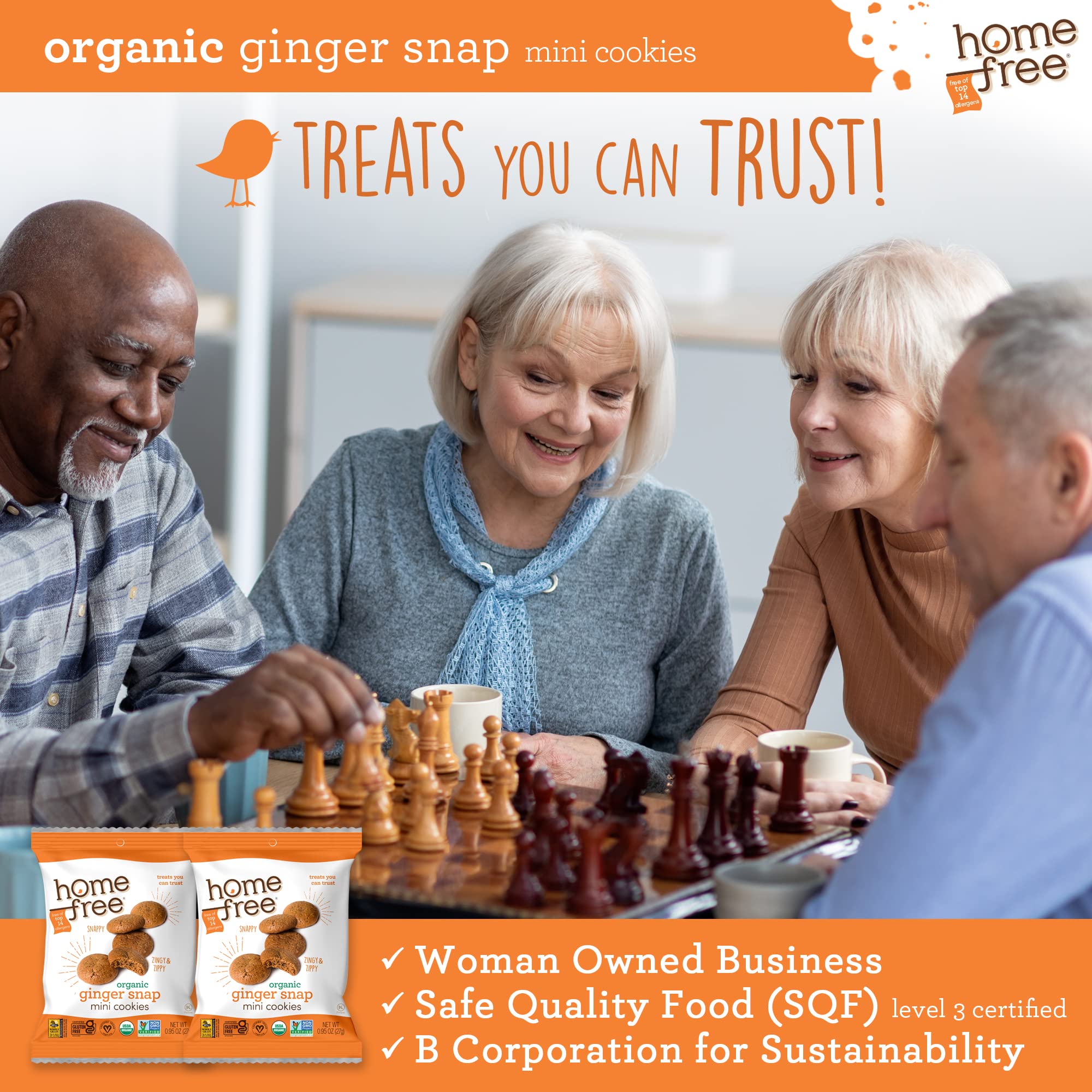 Organic Mini Ginger Snap Cookies - Gluten Free, Nut Free, Vegan, School Safe Snack - Individually Wrapped 0.95 oz Packs (64 Count) - Perfect for Lunchboxes, Allergy-Friendly Treats & On-the-Go Snacking