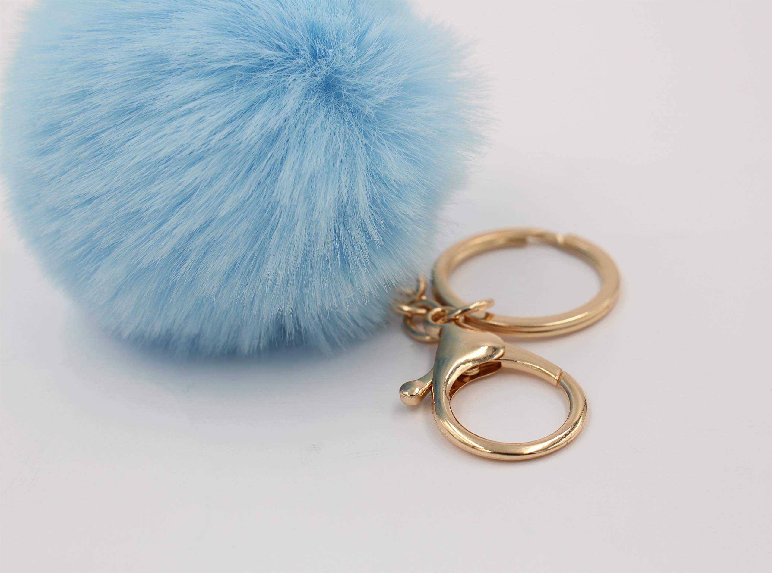 Faux Fur Pom Pom Keychain for Women & Girls - Cute Soft Fluffy Keyring for Backpacks, Purses, Luggage - Perfect Gift for Friends, Birthday, Christmas (Pink, Blue, White) - Great for Travel, School, Everyday Use