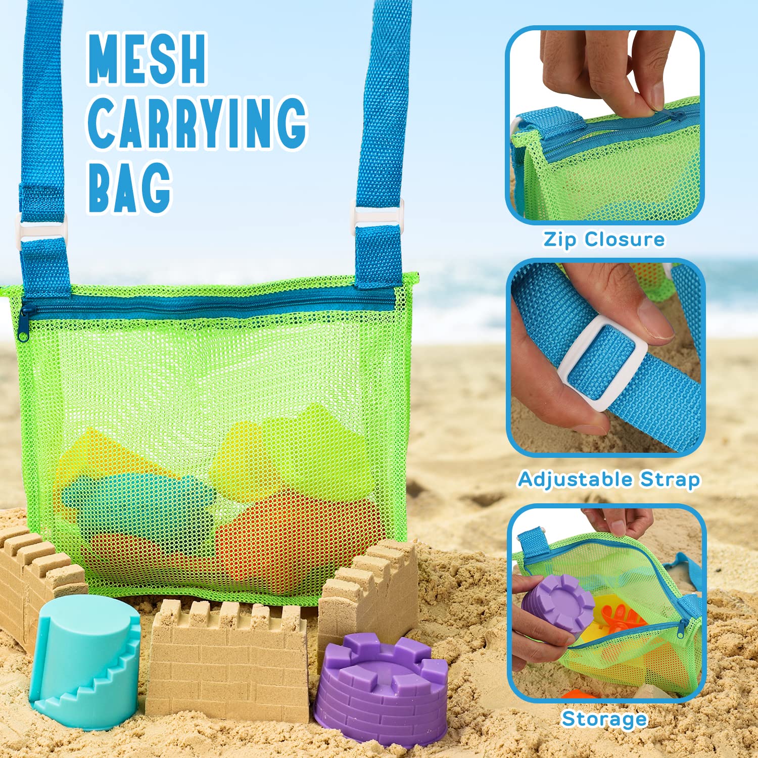 TOY Life Kids Beach Toys Set - Sand Shovel, Rake, Marine Life & Castle Molds with Mesh Bag - Fun Sandbox & Beach Accessories for Toddlers, Boys & Girls | Perfect for Outdoor Play, Summer Vacation & Family Beach Trips