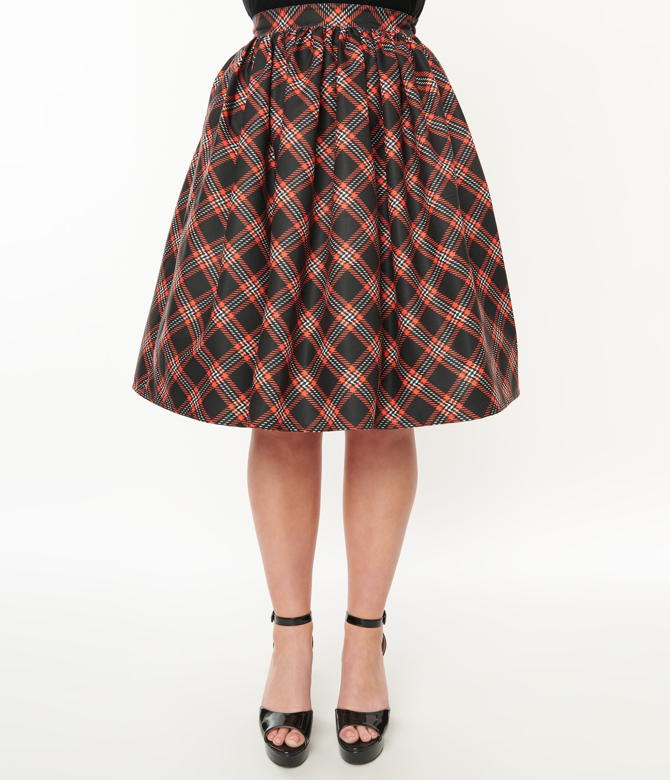 Vintage 1950s Black & Orange Plaid Gellar Swing Skirt - Retro Rockabilly Style A-Line Skirt for Women | Perfect for Swing Dancing, Halloween Costumes & 50s Themed Parties